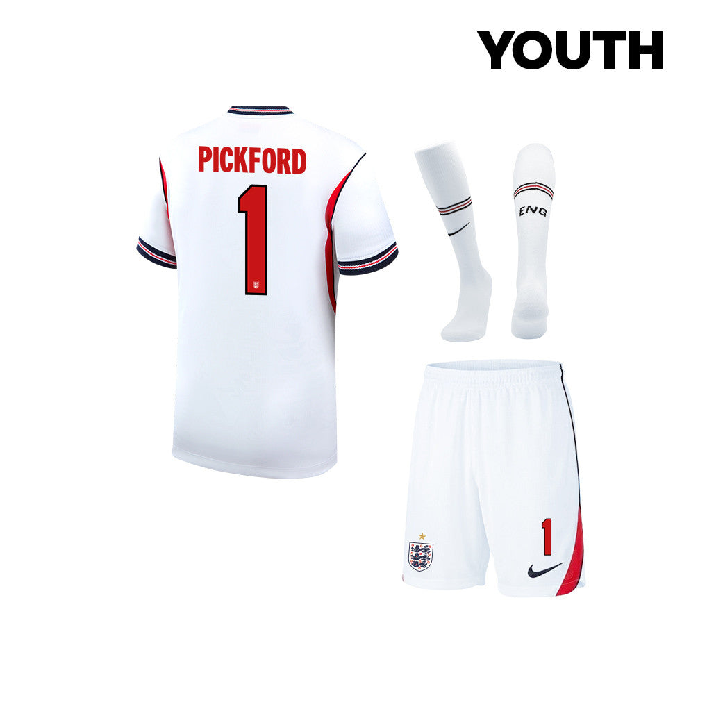 Jordan Pickford #1 England World Cup 2026 YOUTH Soccer Home Kit Set – White