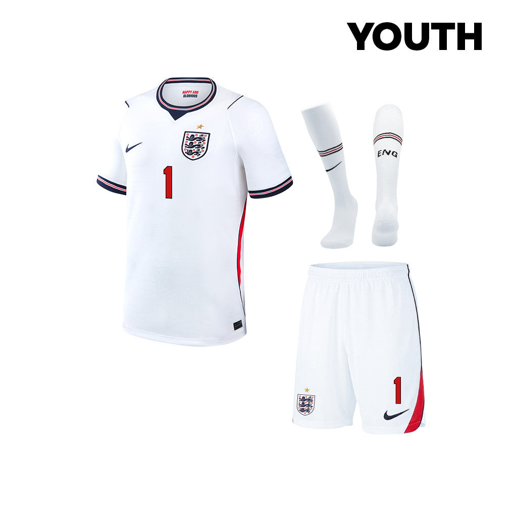 Jordan Pickford #1 England World Cup 2026 YOUTH Soccer Home Kit Set – White