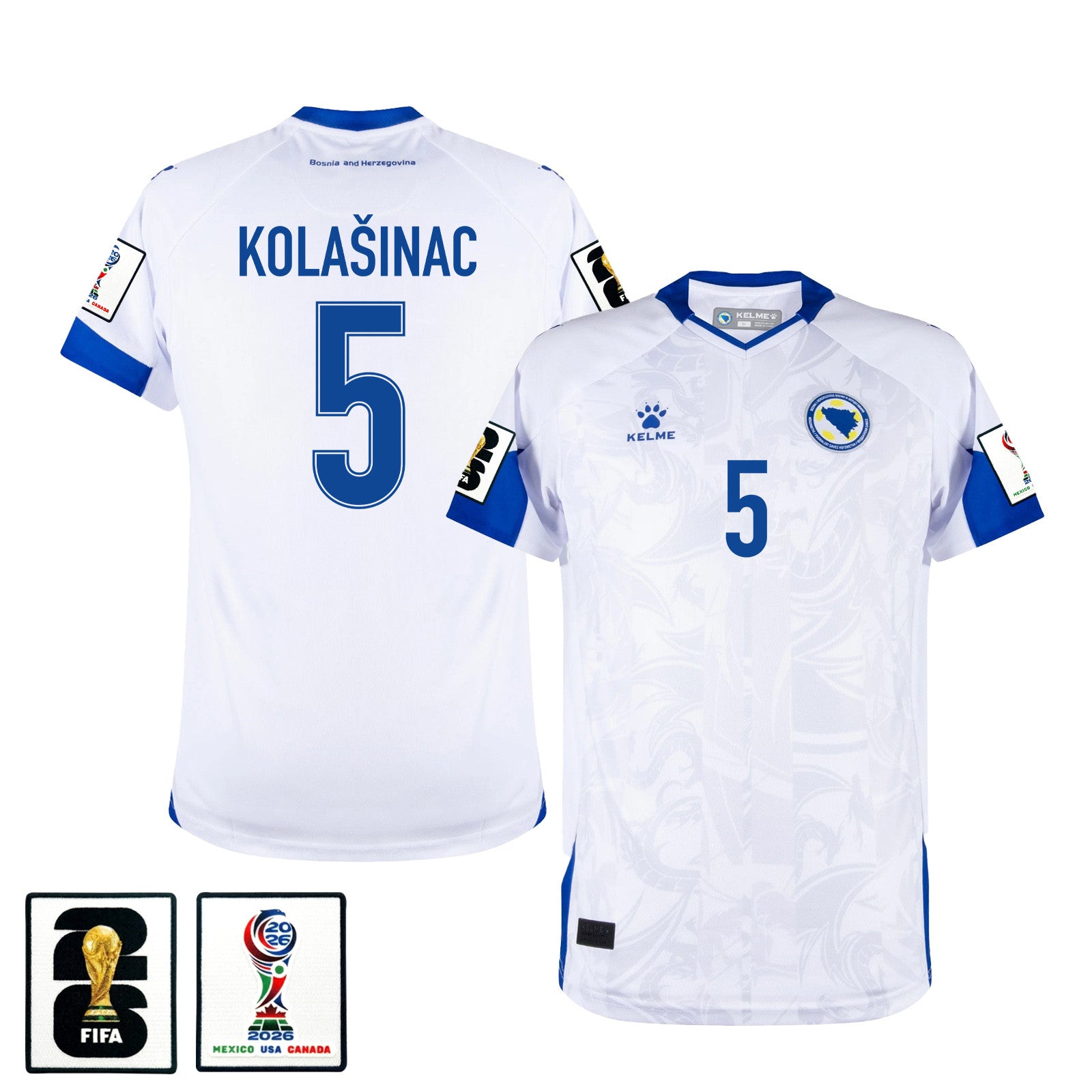 Sead Kolašinac #5 Bosnia and Herzegovina Away World Cup 2026 Soccer Jersey - White, Men