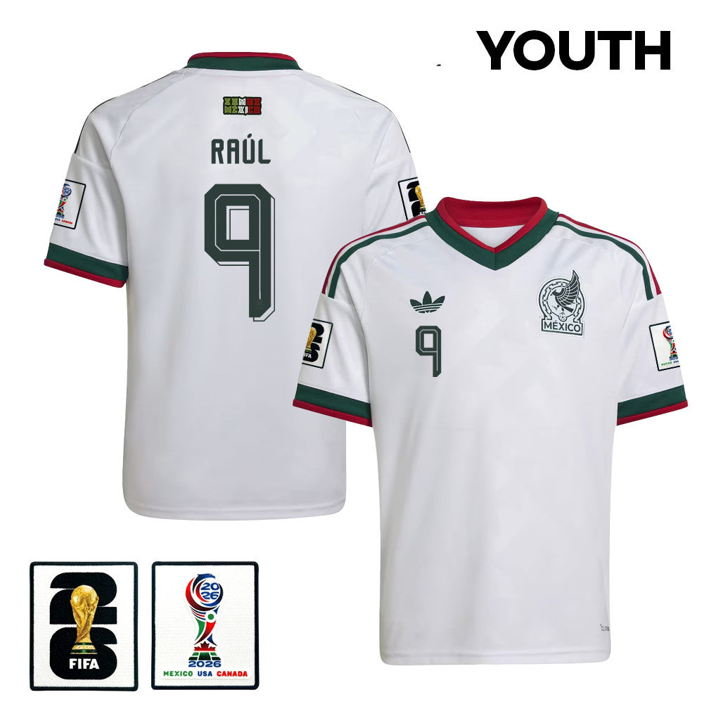 Raúl Jiménez #9 Youth Mexico National Team World Cup 2026 Away Soccer Jersey - White