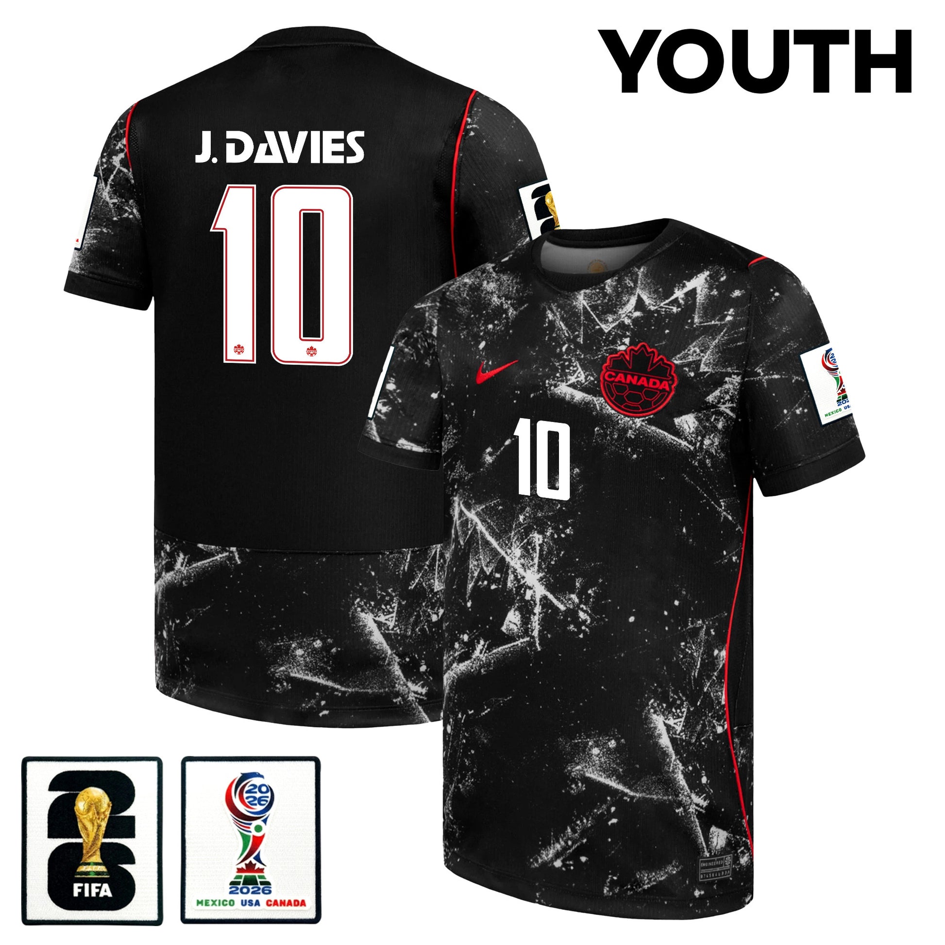 Jonathan David #10 Youth Canada National Team World Cup 2026 Away Soccer Jersey - Black