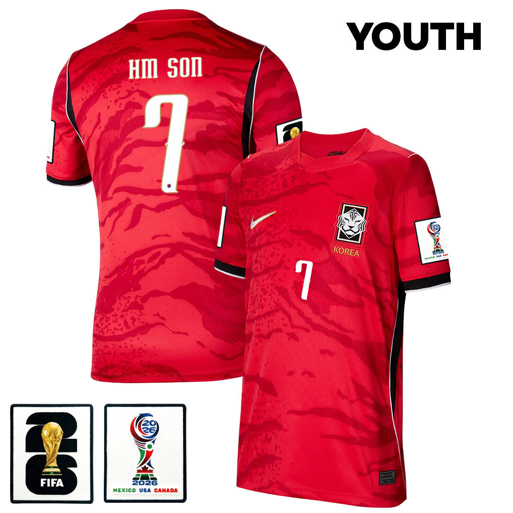 Son Heung-min #7 Youth South Korea National Team World Cup 2026 Home Soccer Jersey - Red