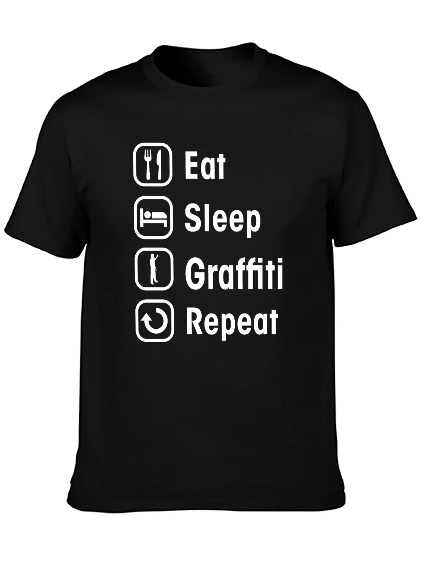 Eat Sleep Graffiti Repeat T-Shirt - Black Cotton Crew Neck