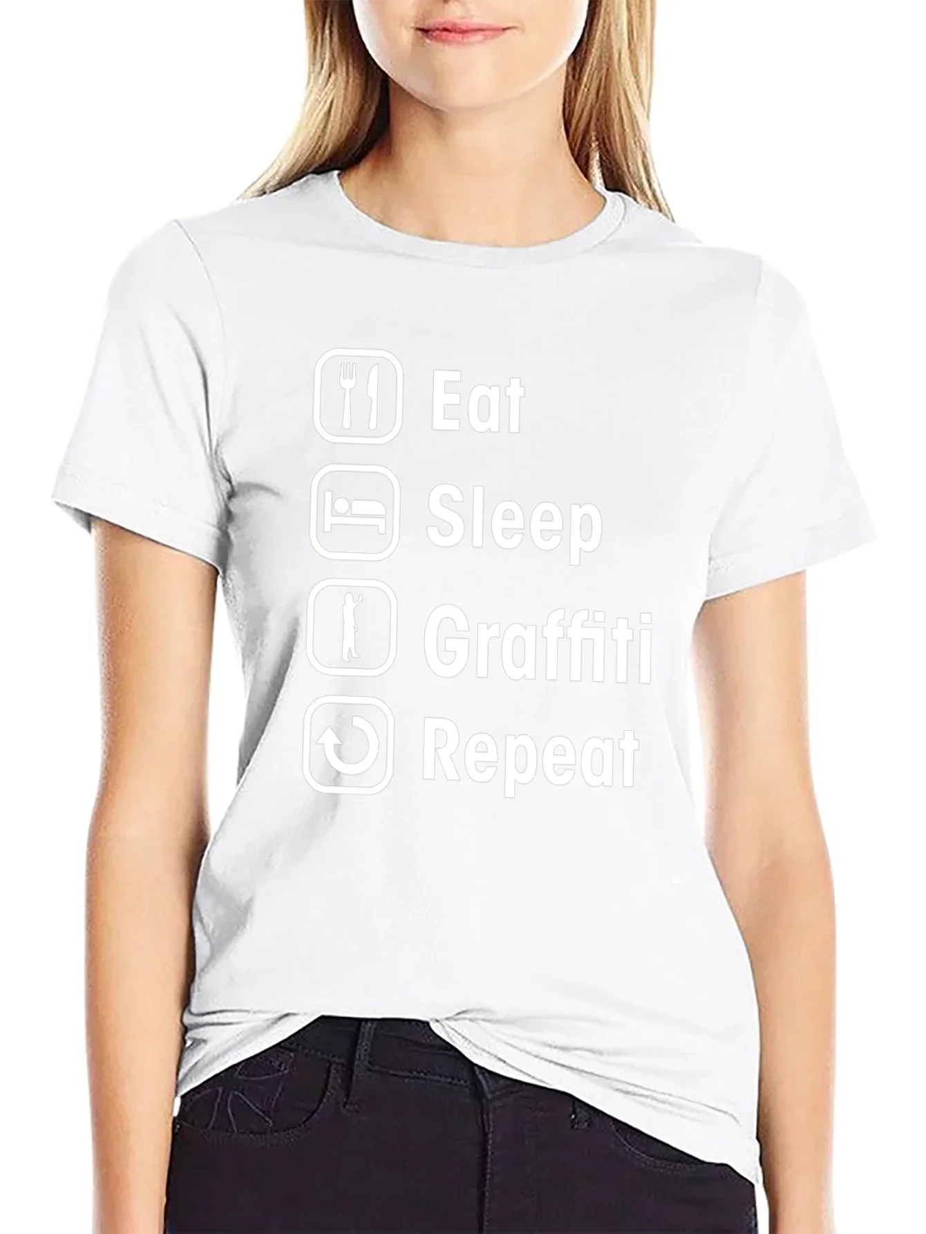 Eat Sleep Graffiti Repeat T-Shirt - Black Cotton Crew Neck