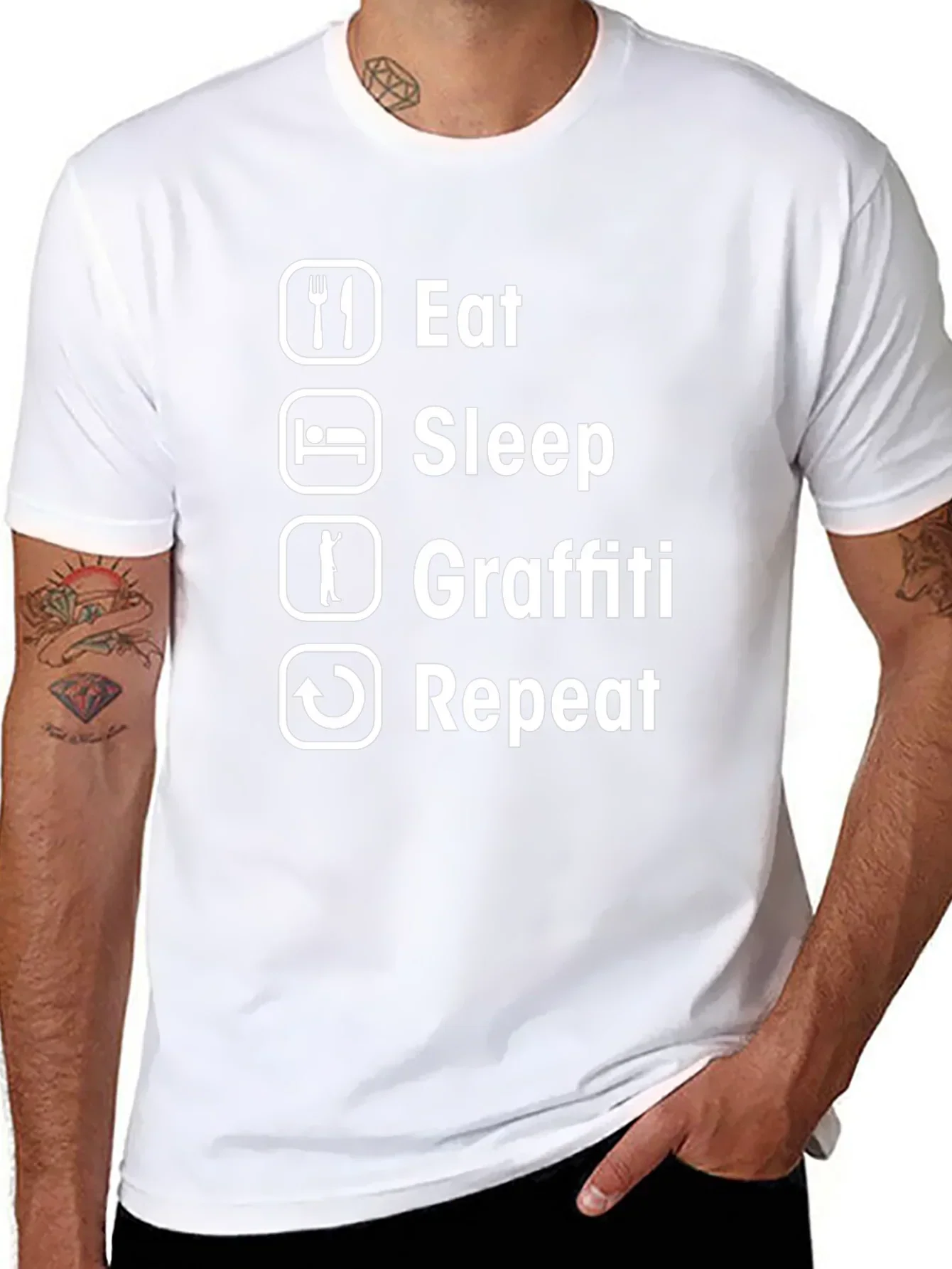 Eat Sleep Graffiti Repeat T-Shirt - Black Cotton Crew Neck
