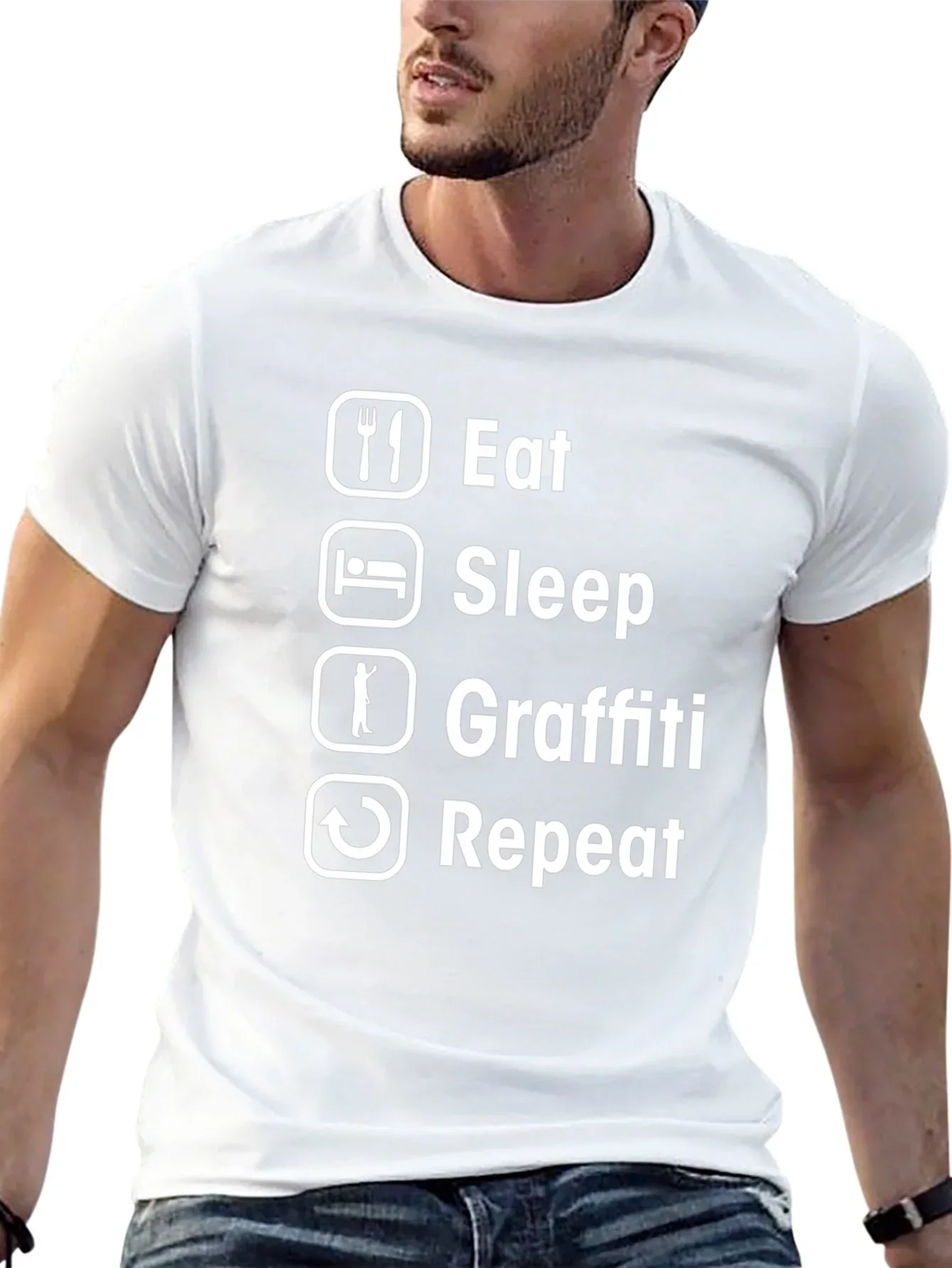 Eat Sleep Graffiti Repeat T-Shirt - Black Cotton Crew Neck