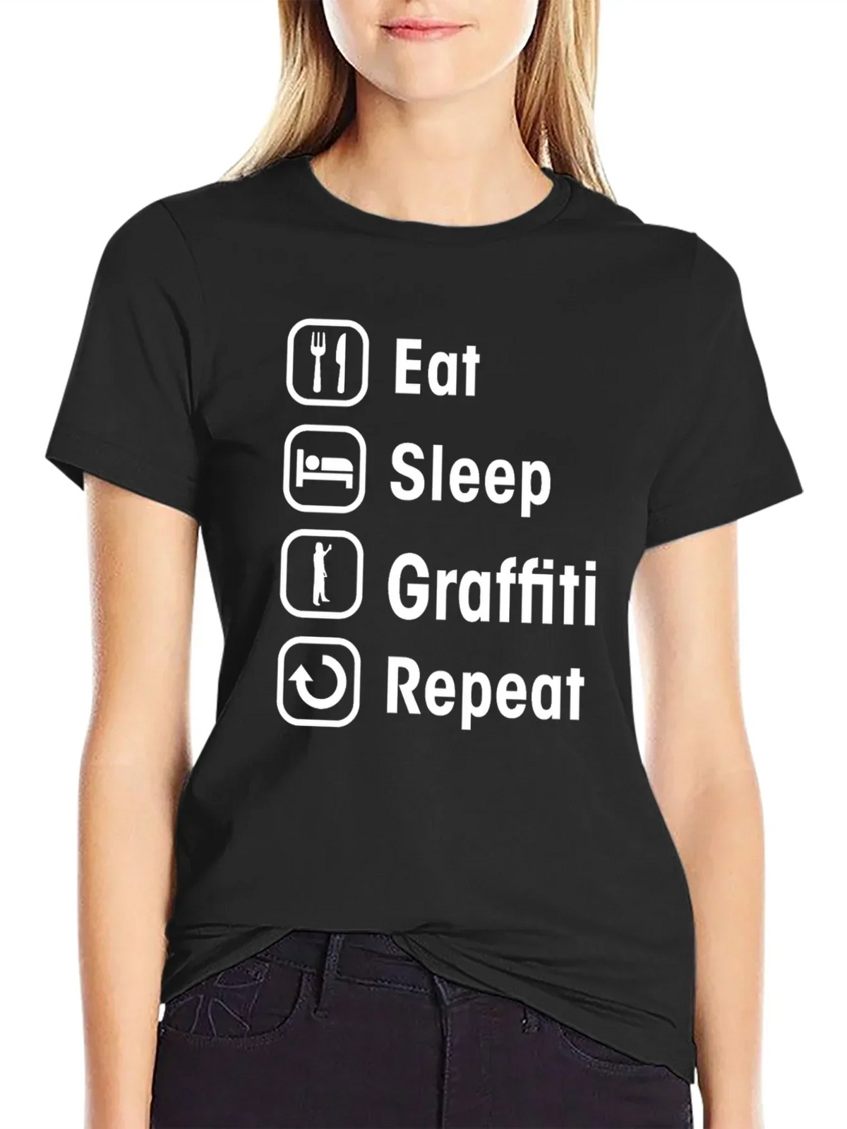 Eat Sleep Graffiti Repeat T-Shirt - Black Cotton Crew Neck