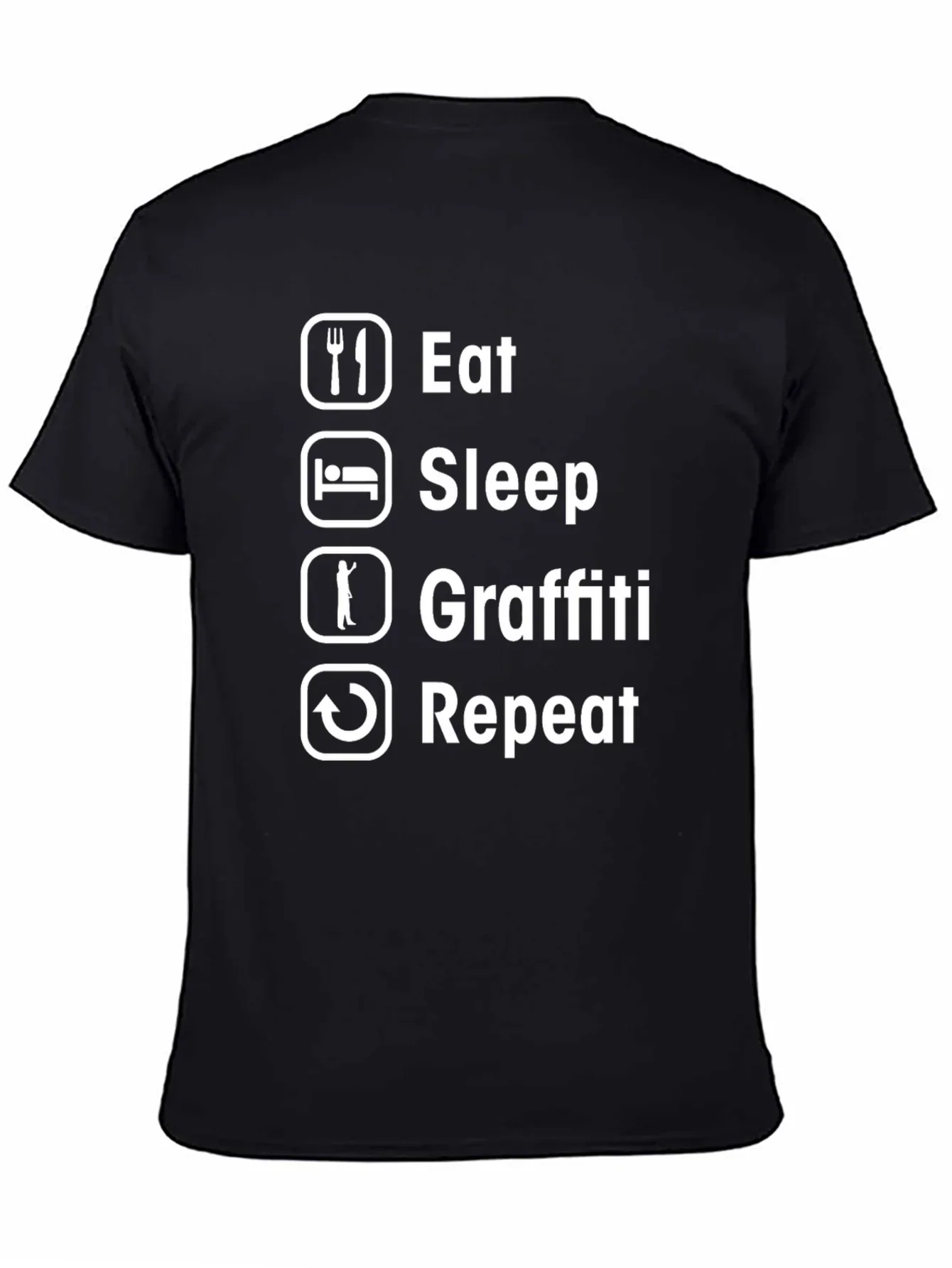 Eat Sleep Graffiti Repeat T-Shirt - Black Cotton Crew Neck