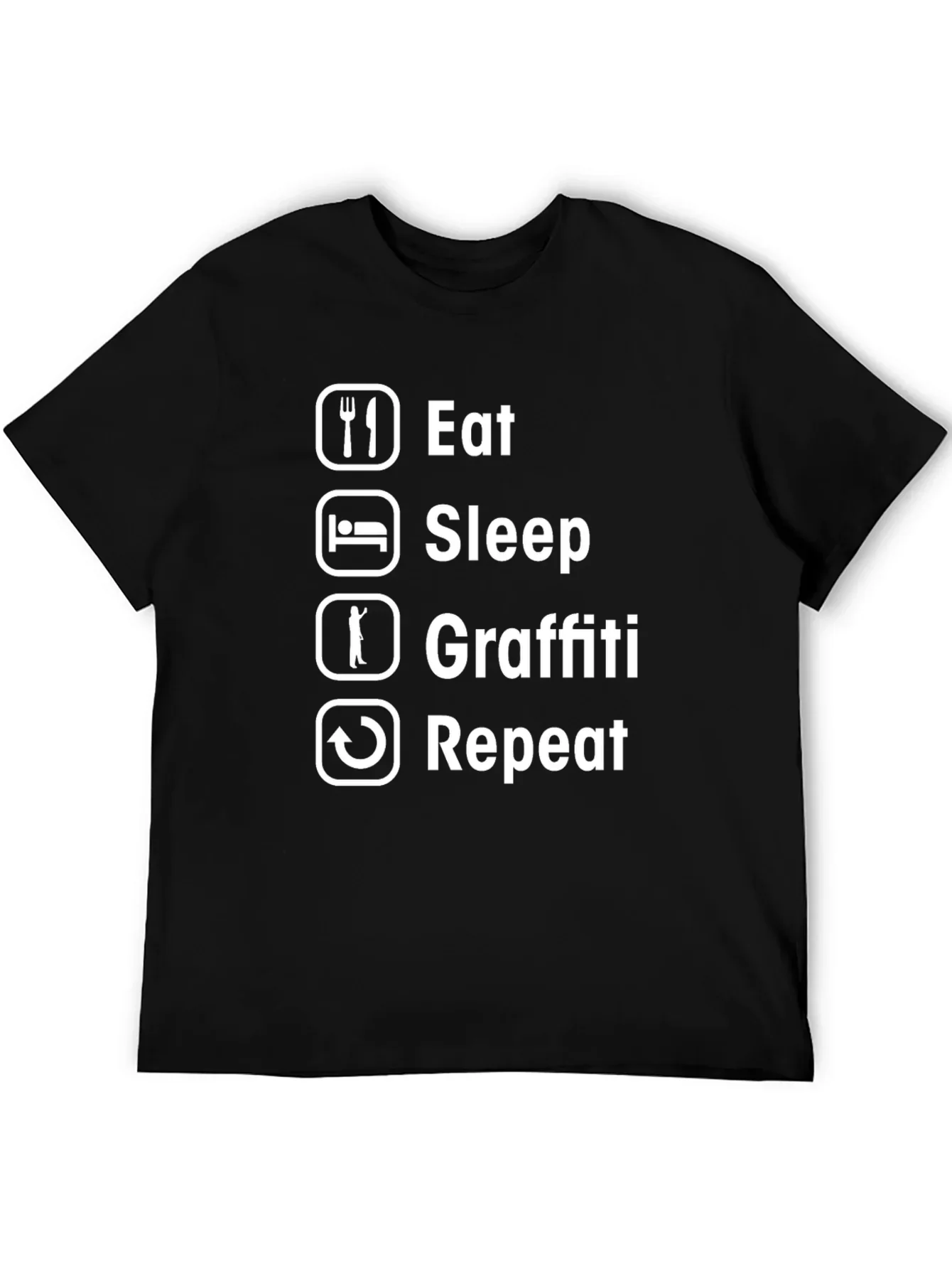 Eat Sleep Graffiti Repeat T-Shirt - Black Cotton Crew Neck