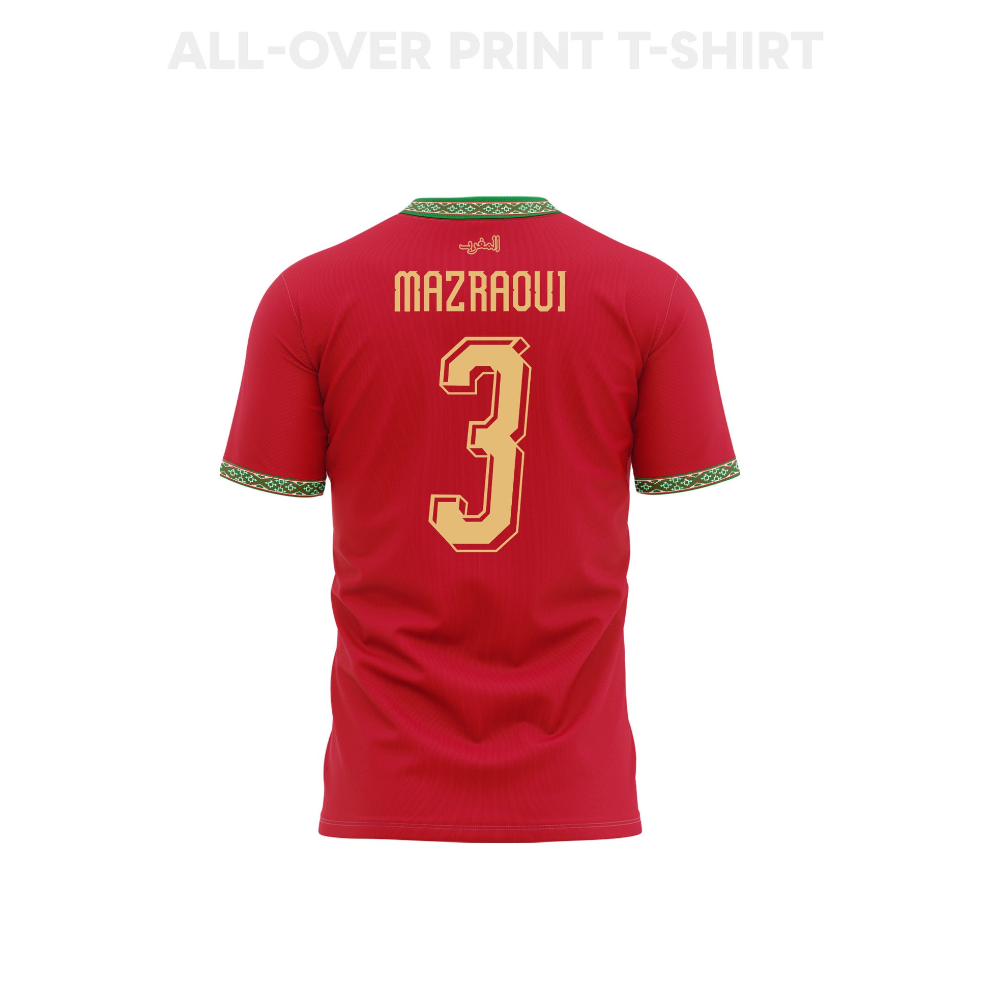 Noussair Mazraoui 3 Youth Morocco 2026 Home 3D T-shirt Fully Printed Soccer – Red