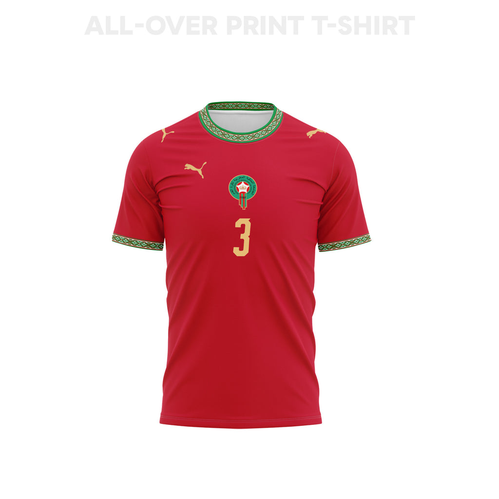 Noussair Mazraoui 3 Youth Morocco 2026 Home 3D T-shirt Fully Printed Soccer – Red