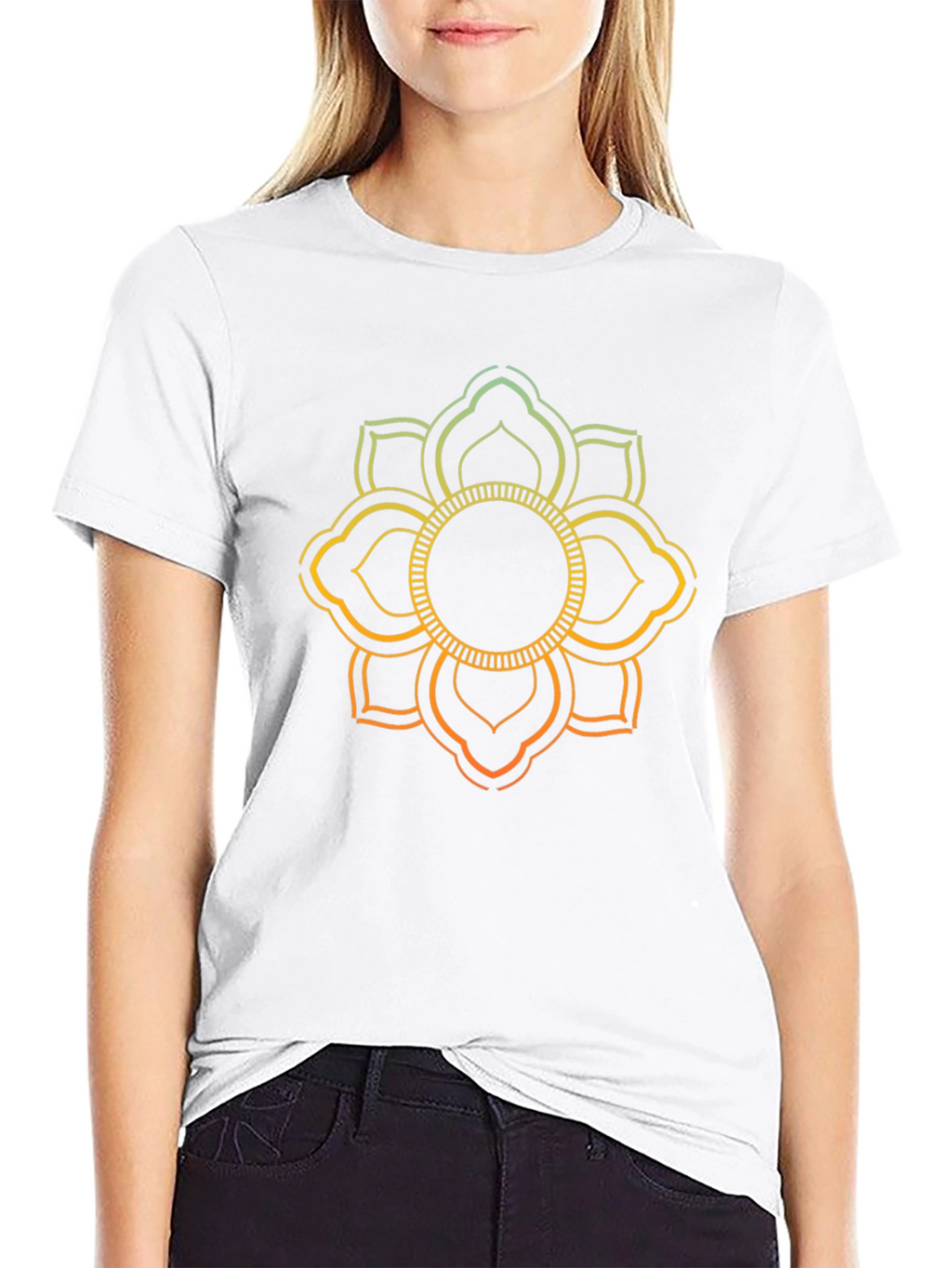 Lotus Mandala Graphic Print Black T-Shirt
