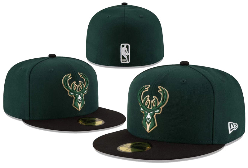 New Era Milwaukee Bucks 59FIFTY Fitted Hat Dark Green Black Two Tone