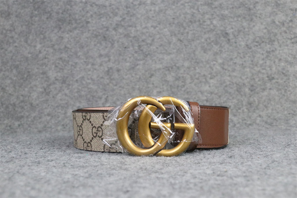 GG Leather Belt with Double G Buckle, 1.5” Width 'Brown'
