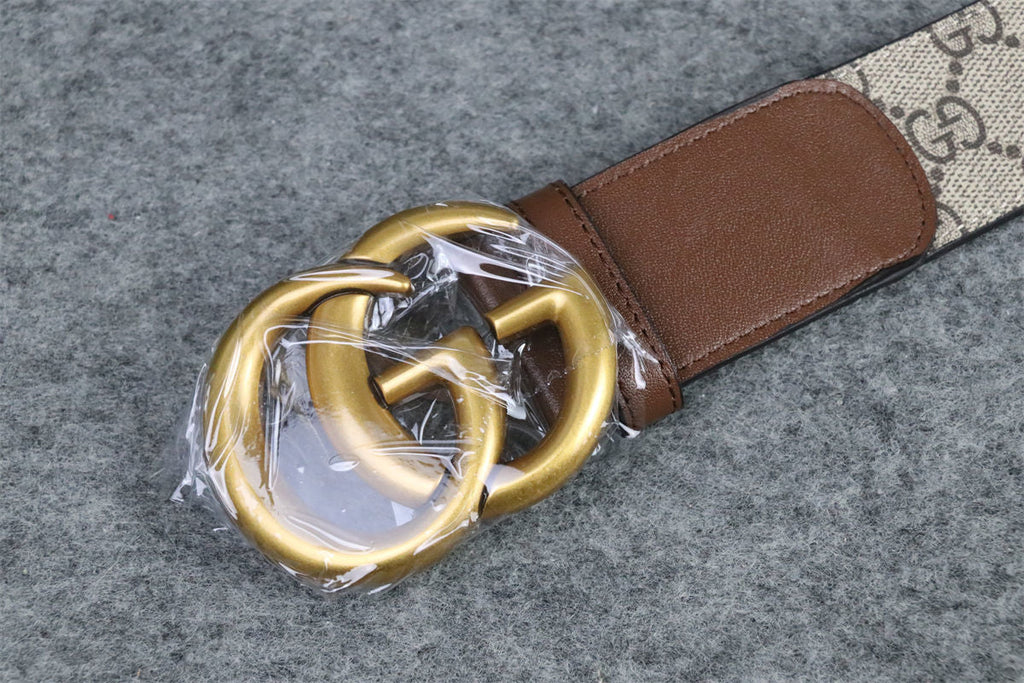 GG Leather Belt with Double G Buckle, 1.5” Width 'Brown'