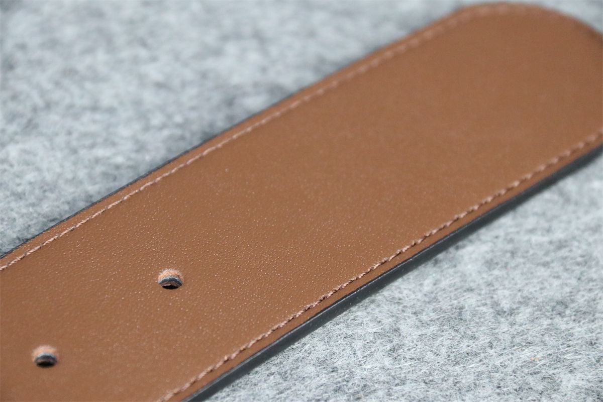 GG Leather Belt with Double G Buckle, 1.5” Width 'Brown'