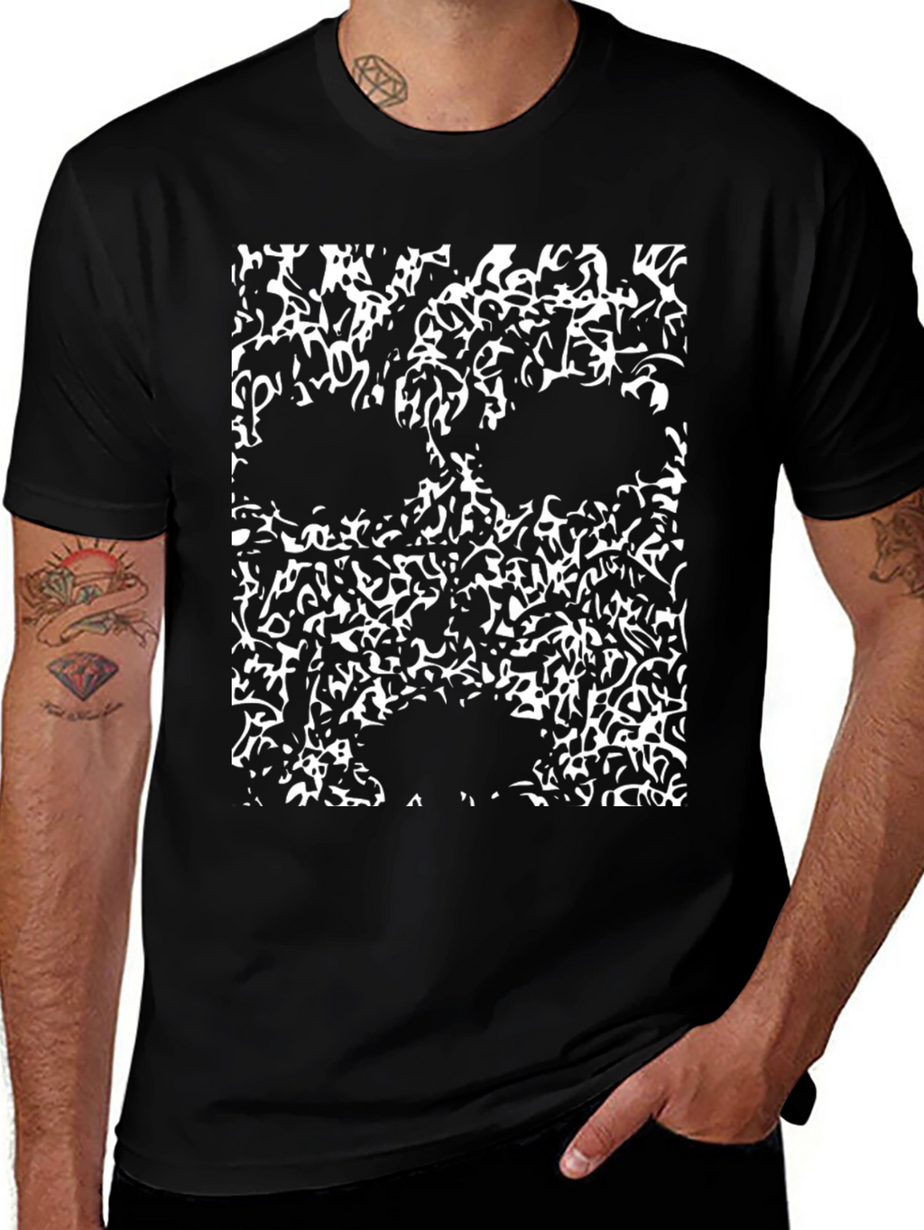 Abstract Skull Graphic Tee - Black Cotton T-Shirt
