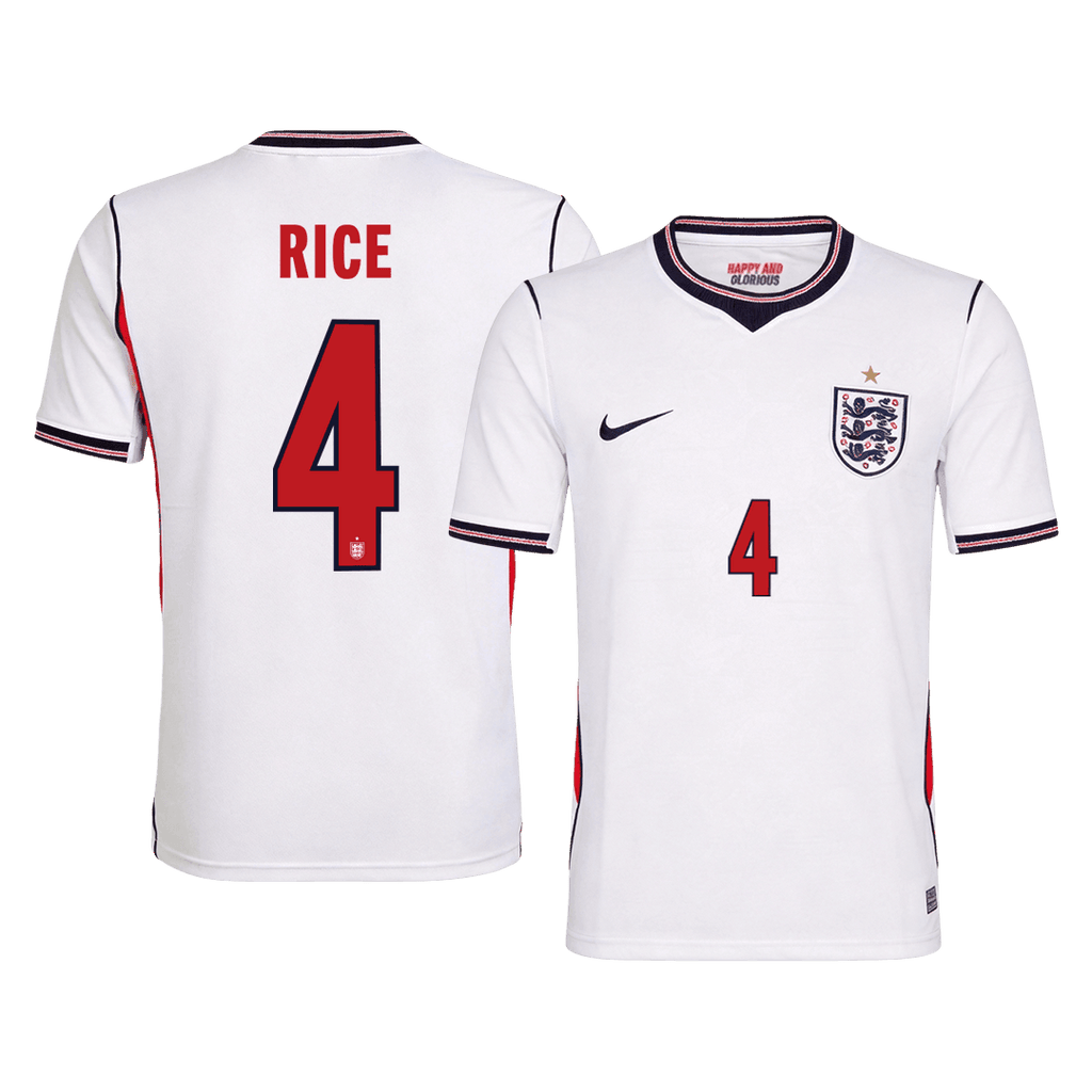 RICE #4 England Home Soccer Jersey World Cup 2026 White