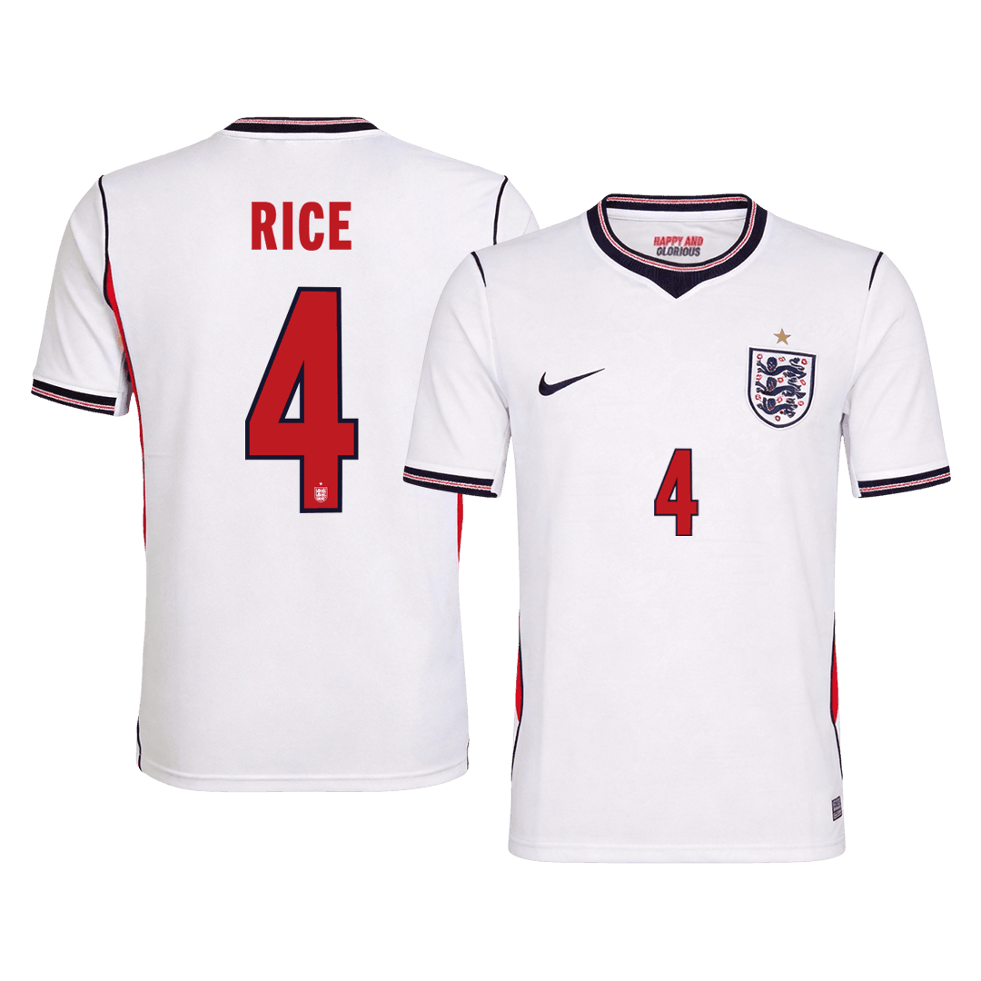 RICE #4 England Home Soccer Jersey World Cup 2026 White