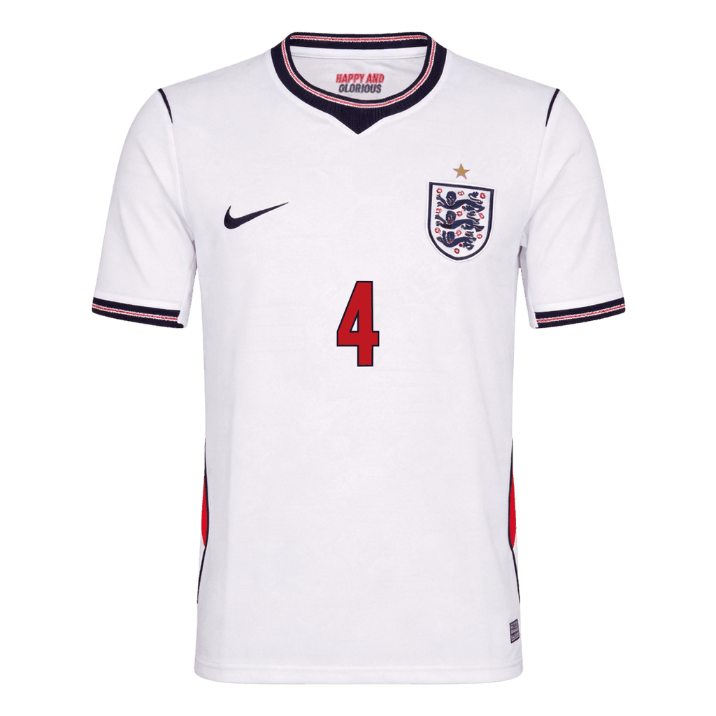 RICE #4 England Home Soccer Jersey World Cup 2026 White
