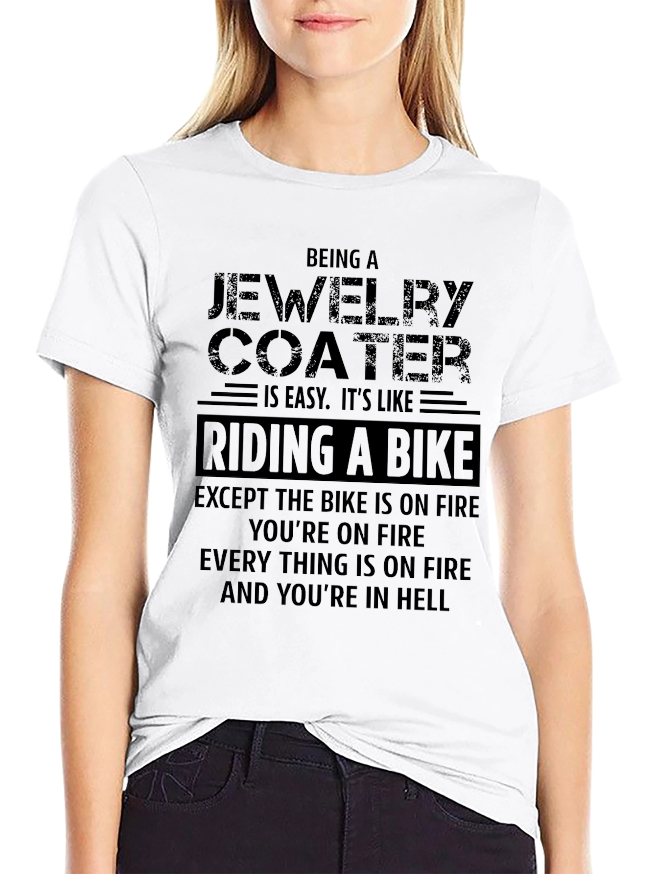 Jewelry Coater Funny T-Shirt Riding Bike On Fire Graphic Tee