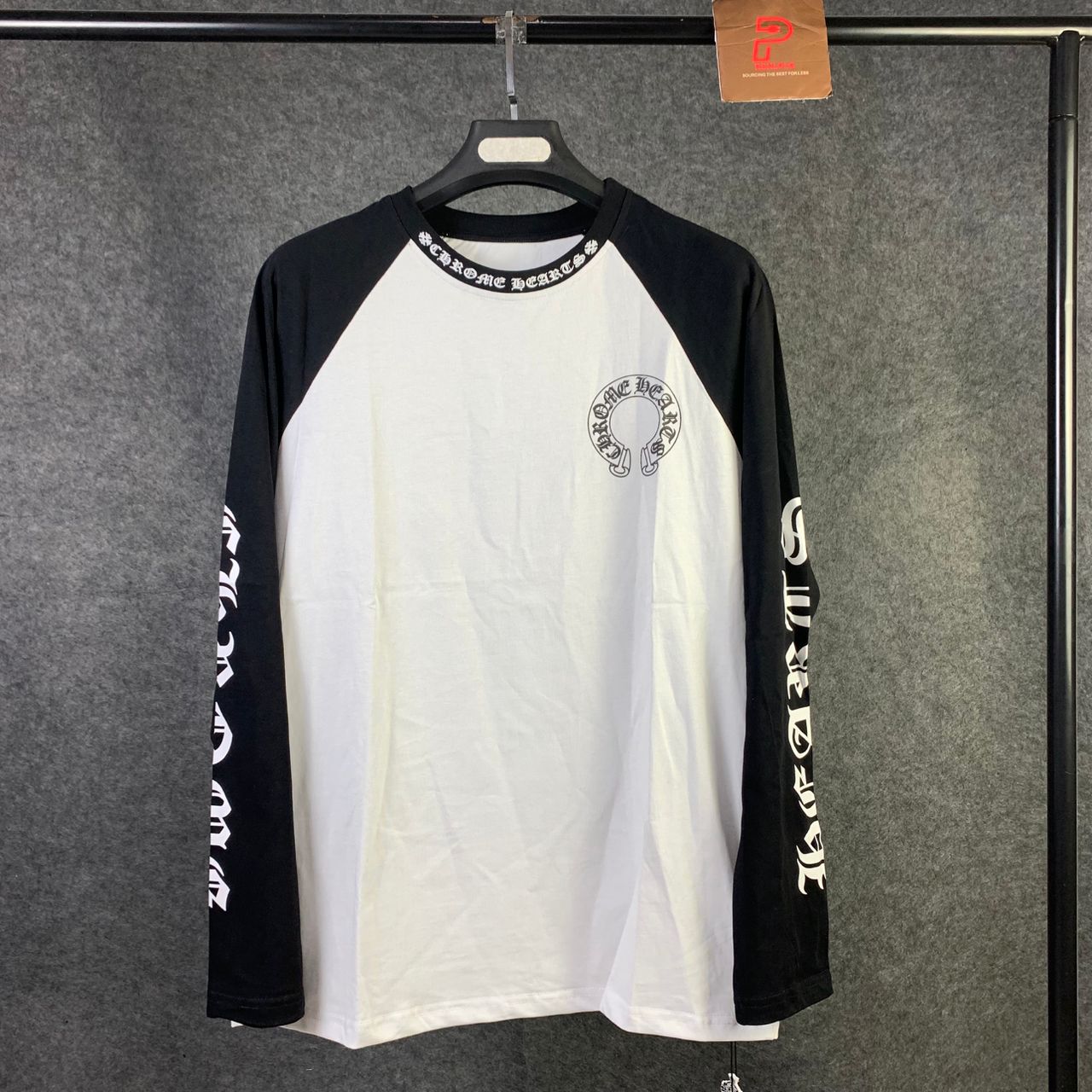Chrome Hearts Horseshoe Neck Logo 3/4 Shirt 'Black/White'