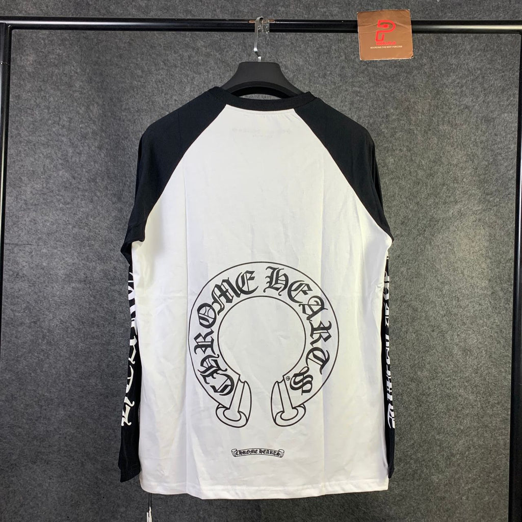 Chrome Hearts Horseshoe Neck Logo 3/4 Shirt 'Black/White'