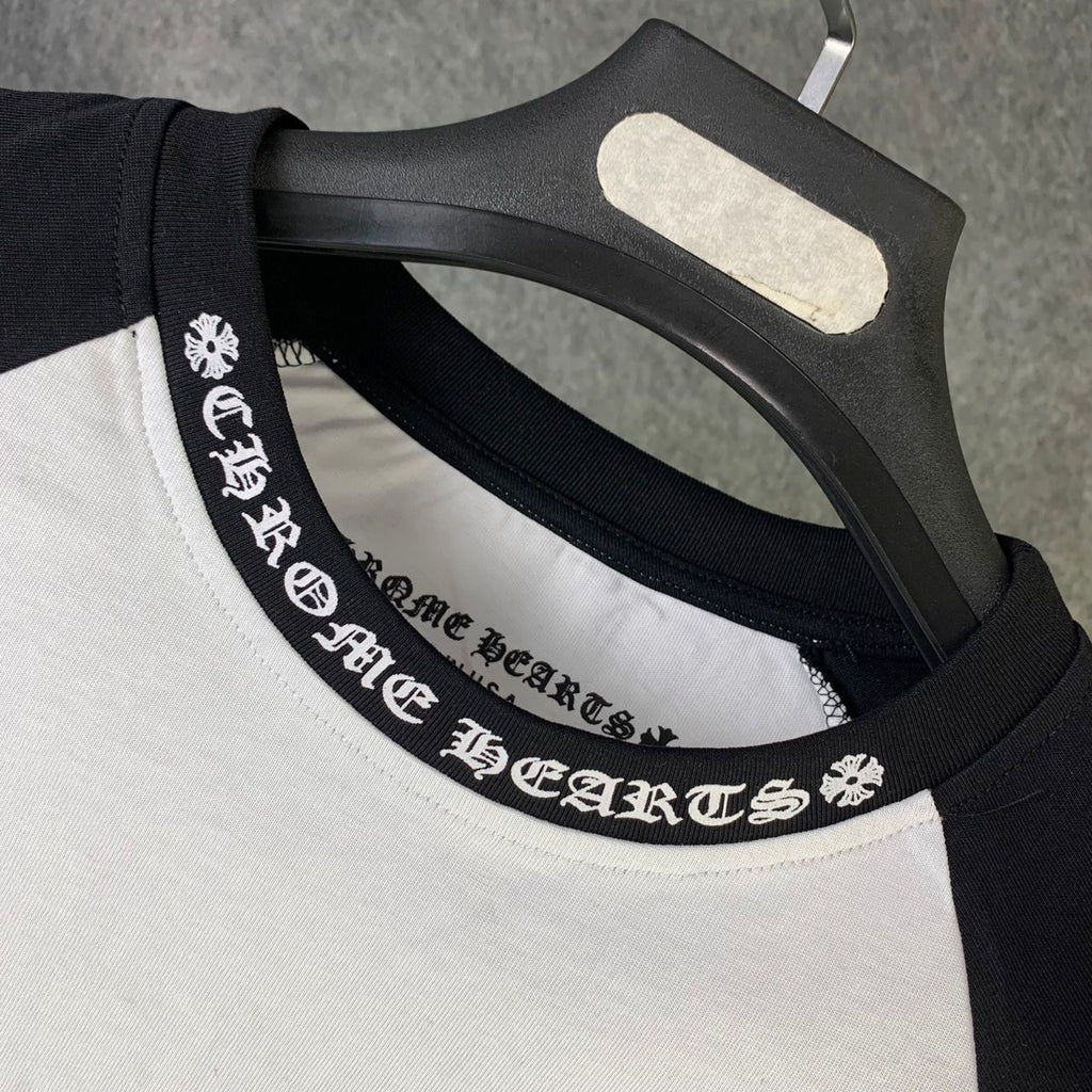 Chrome Hearts Horseshoe Neck Logo 3/4 Shirt 'Black/White'