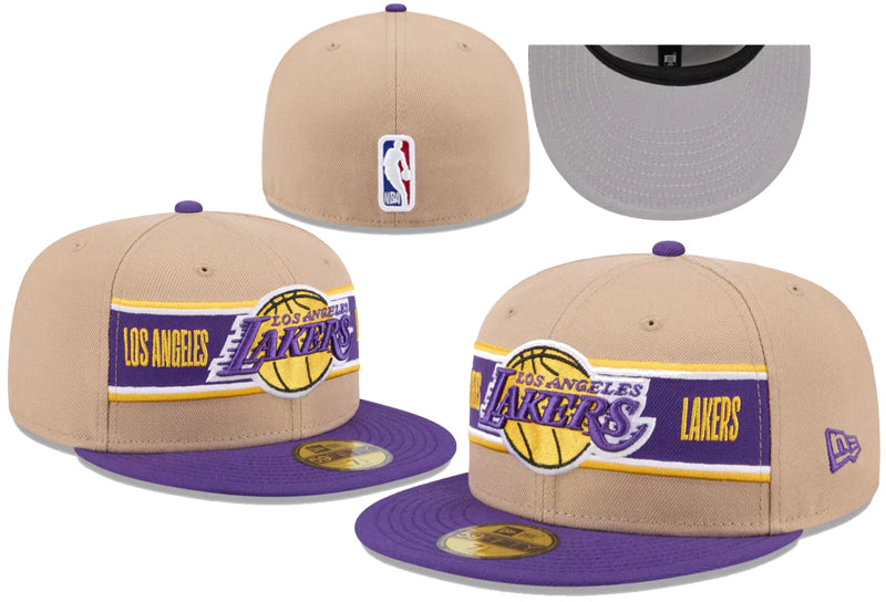 New Era 59FIFTY Los Angeles Lakers Khaki Purple 2-Tone Side Patch Fitted Hat