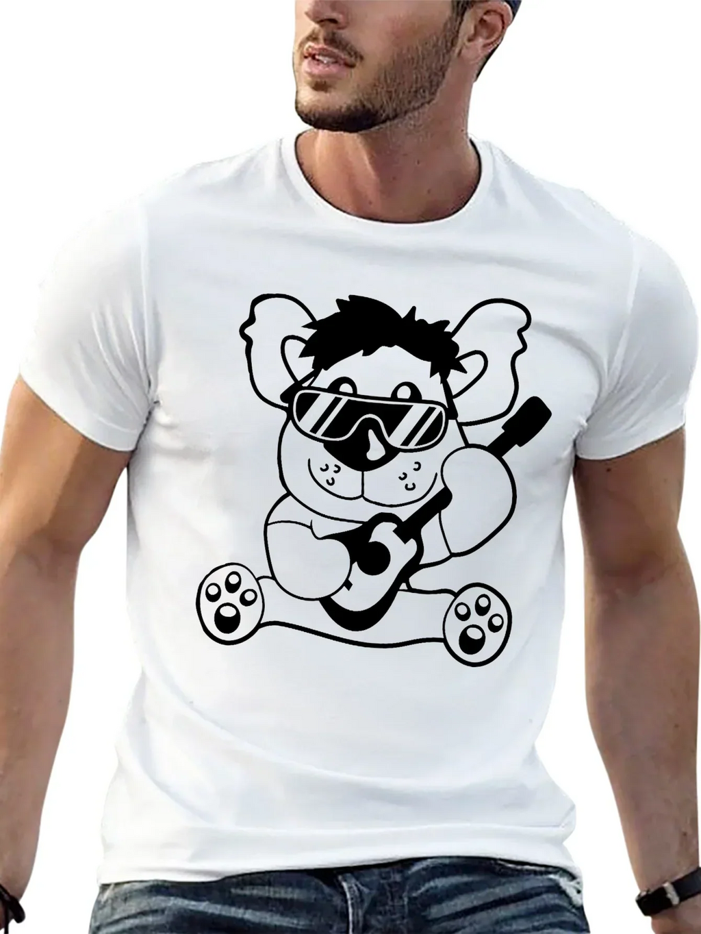 Cool Koala Guitar T-Shirt - Black Cotton