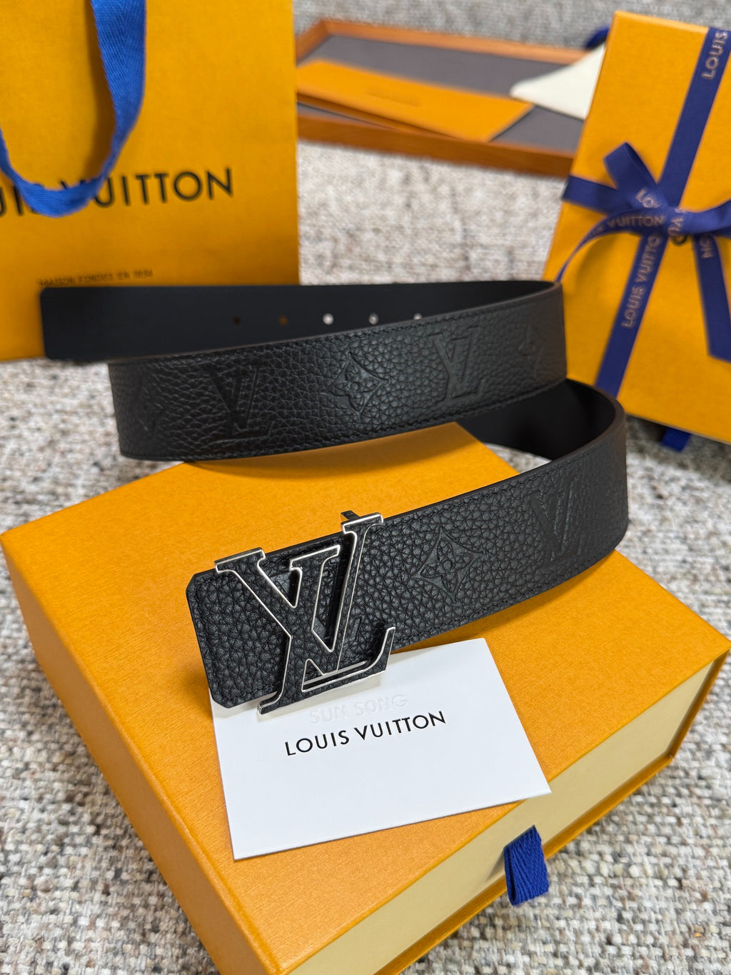 Cognac Brown Embossed Grain Leather Men Belt Gold Hollow Logo Buckle Formal Dress Belt