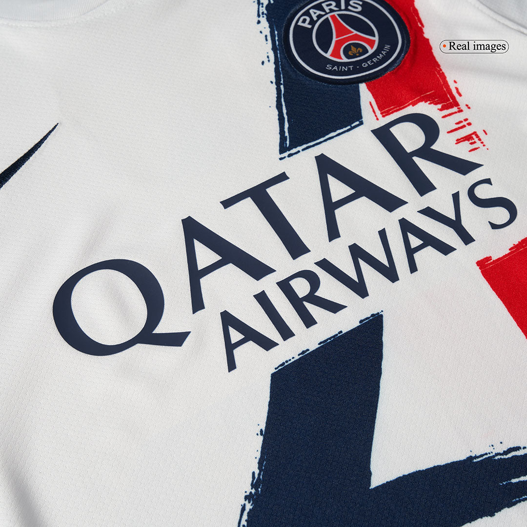 KVARATSKHELIA #7 PSG Away Football Shirt 2024/25 White Soccer- UCL
