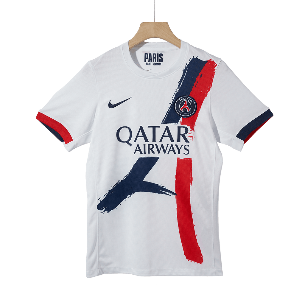 KVARATSKHELIA #7 PSG Away Football Shirt 2024/25 White Soccer- UCL