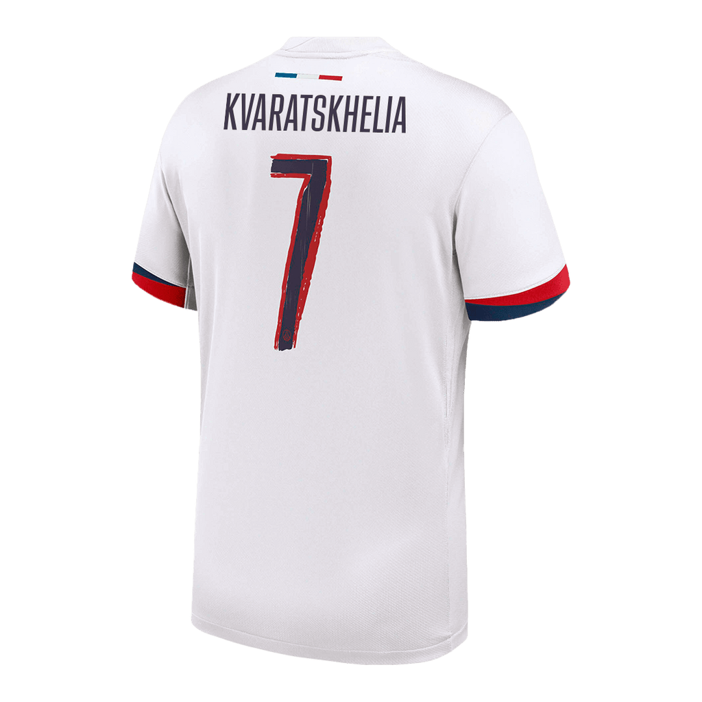 KVARATSKHELIA #7 PSG Away Football Shirt 2024/25 White Soccer- UCL