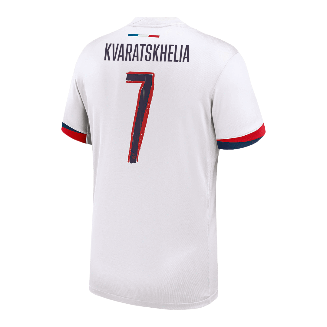 KVARATSKHELIA #7 PSG Away Football Shirt 2024/25 White Soccer- UCL