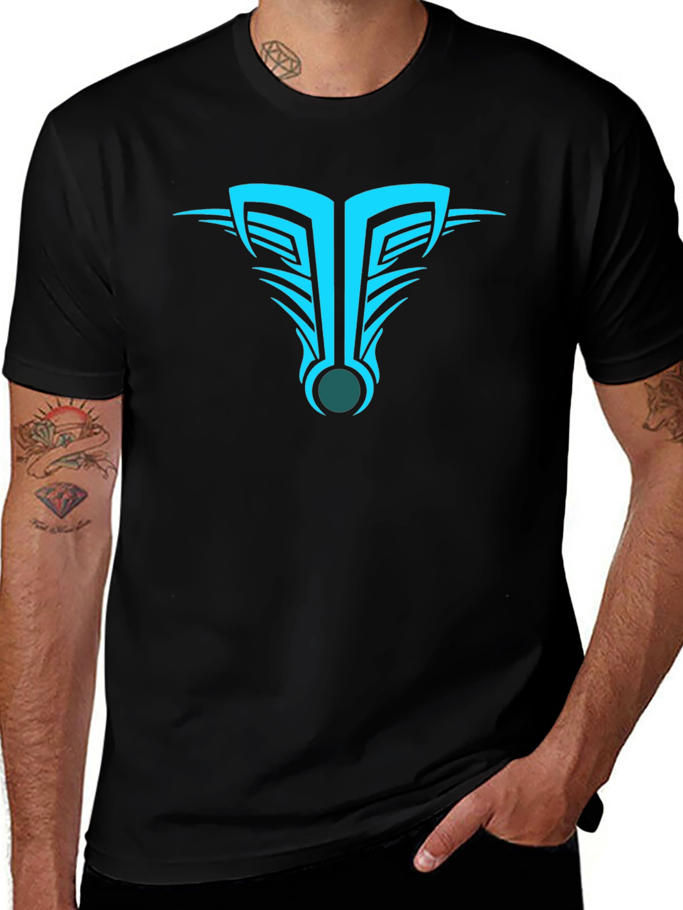 Mens Black T-Shirt with Abstract Tribal Design