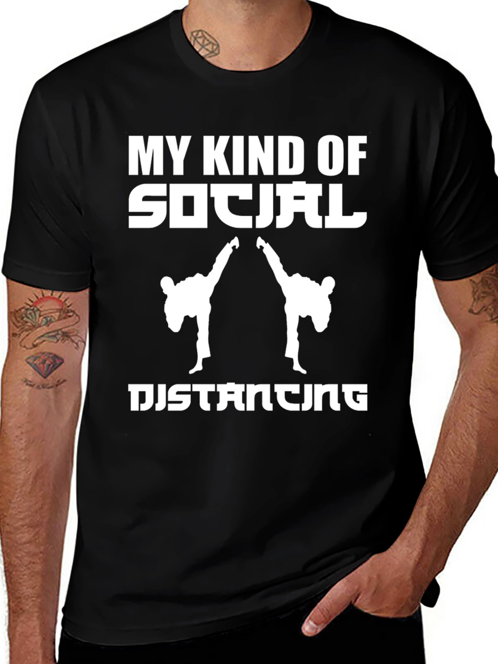 Social Distancing Martial Arts Black T-Shirt