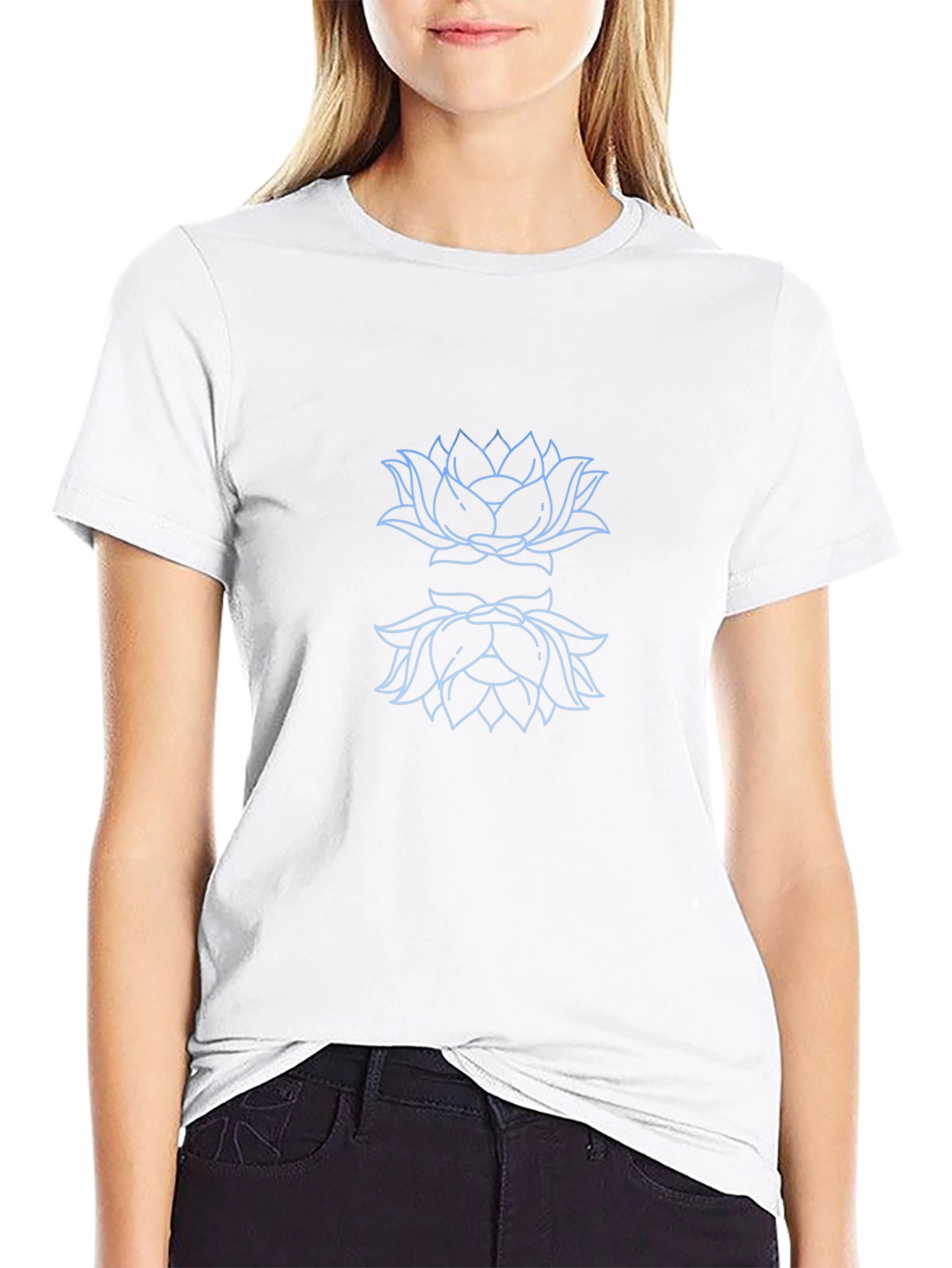 Lotus Outline Graphic Black T-Shirt