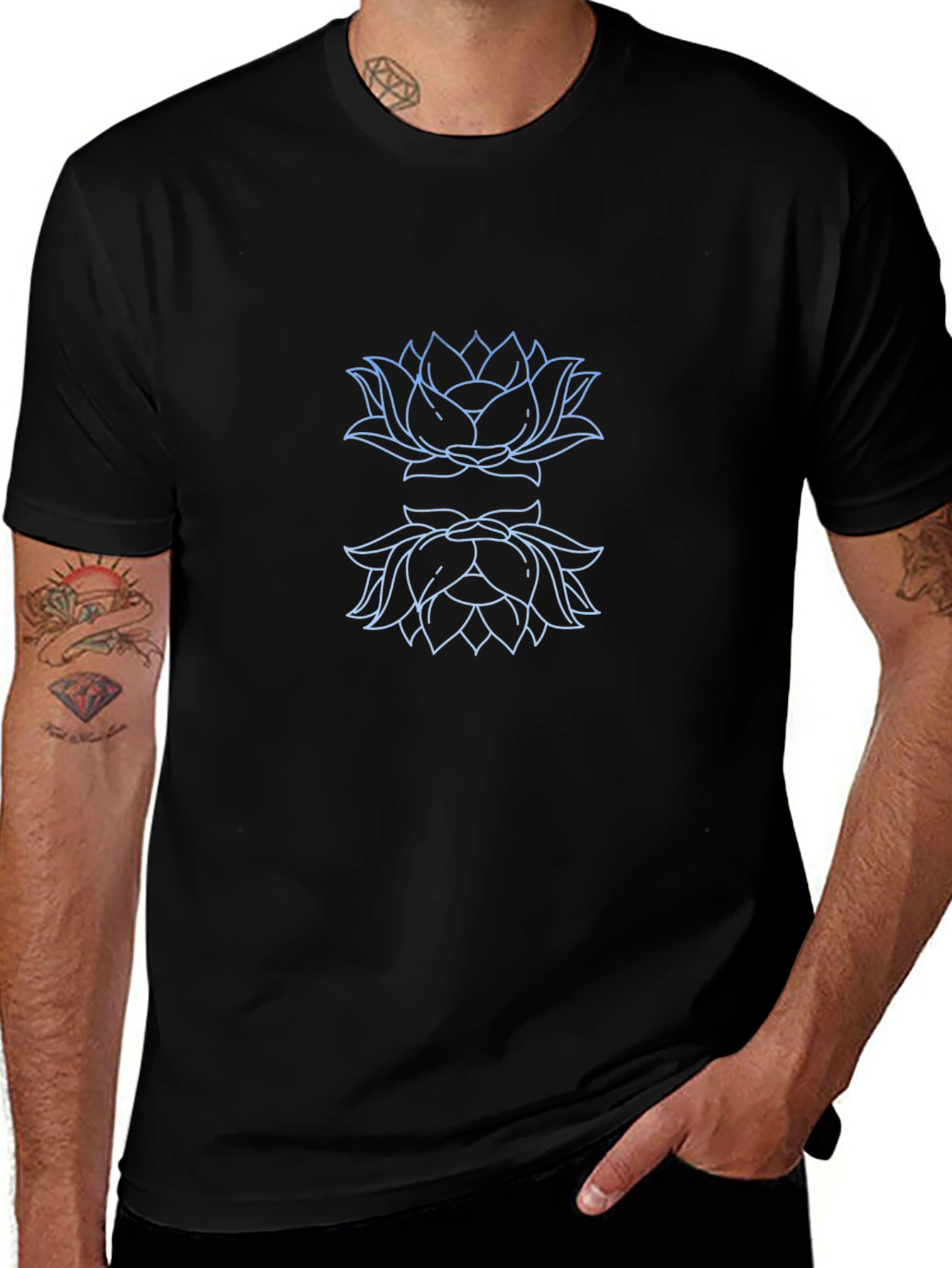Lotus Outline Graphic Black T-Shirt