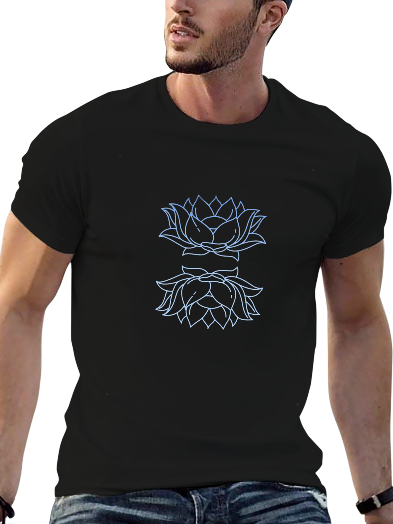 Lotus Outline Graphic Black T-Shirt