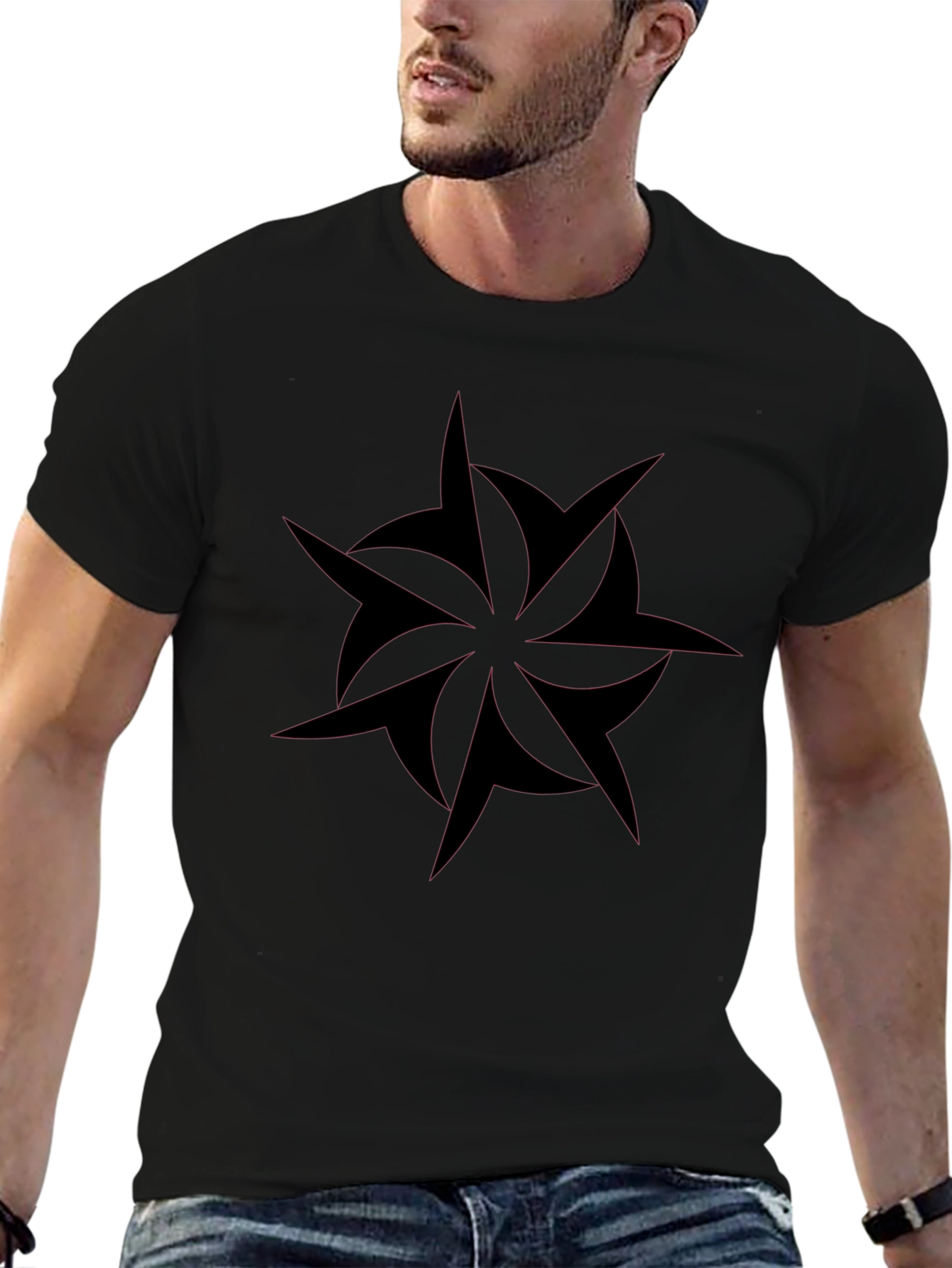 Edgy Black T-Shirt with Abstract Star Design