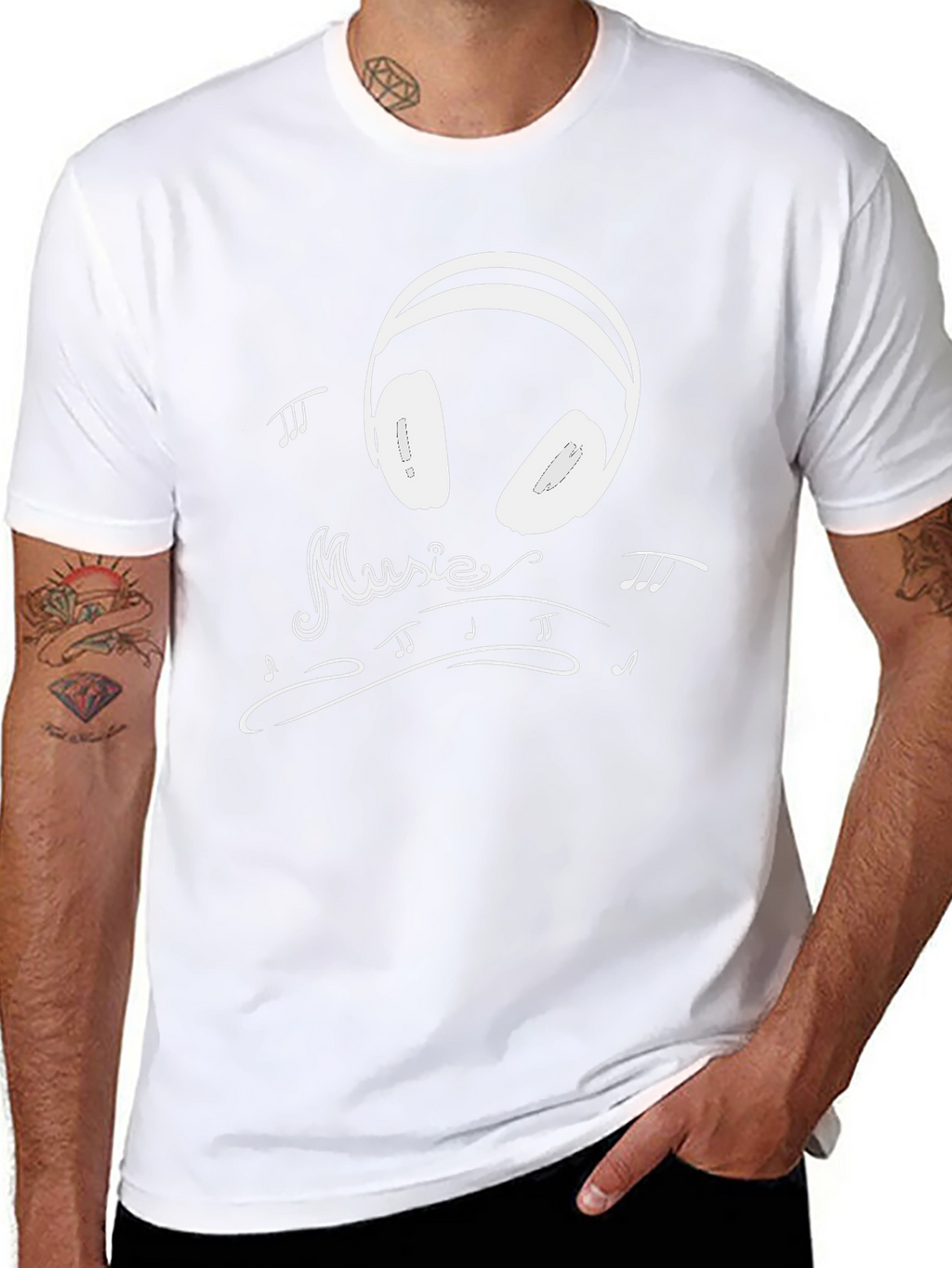 Music Lovers Black T-Shirt with Headphone Design