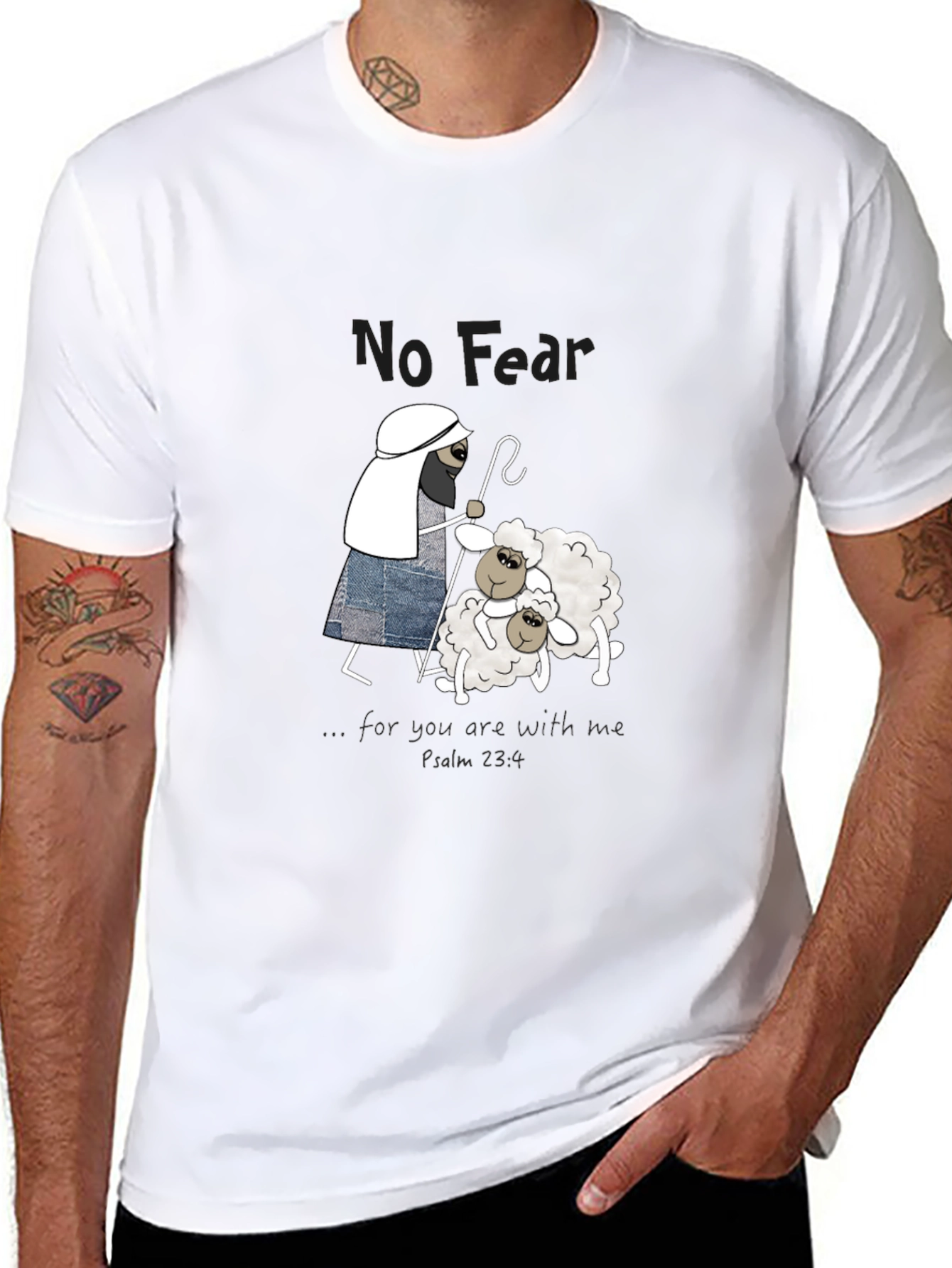 No Fear Christian T-Shirt Shepherd with Sheep