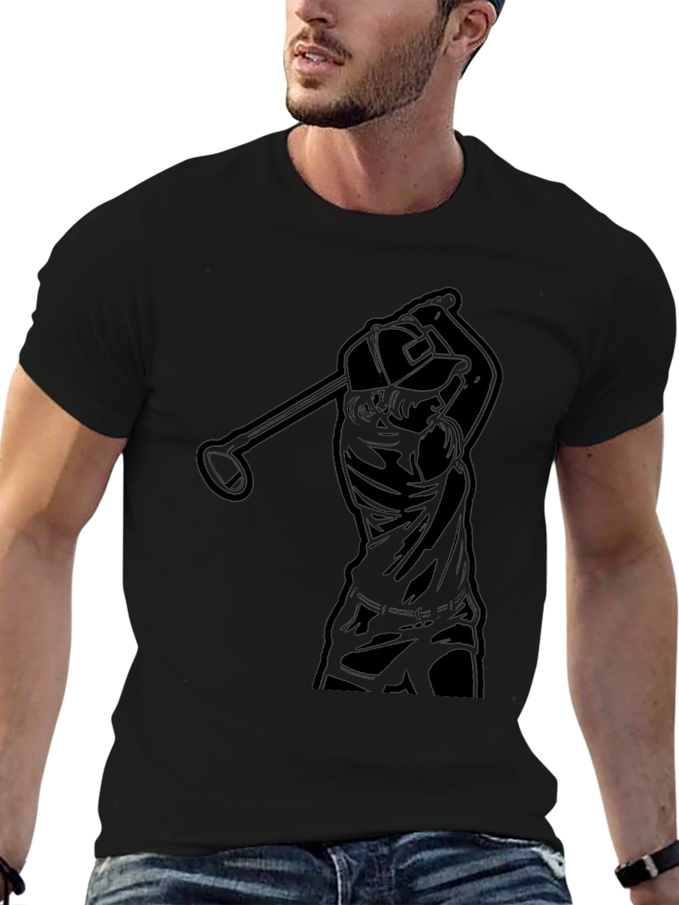 Golfer Silhouette Graphic Tee - Black Cotton