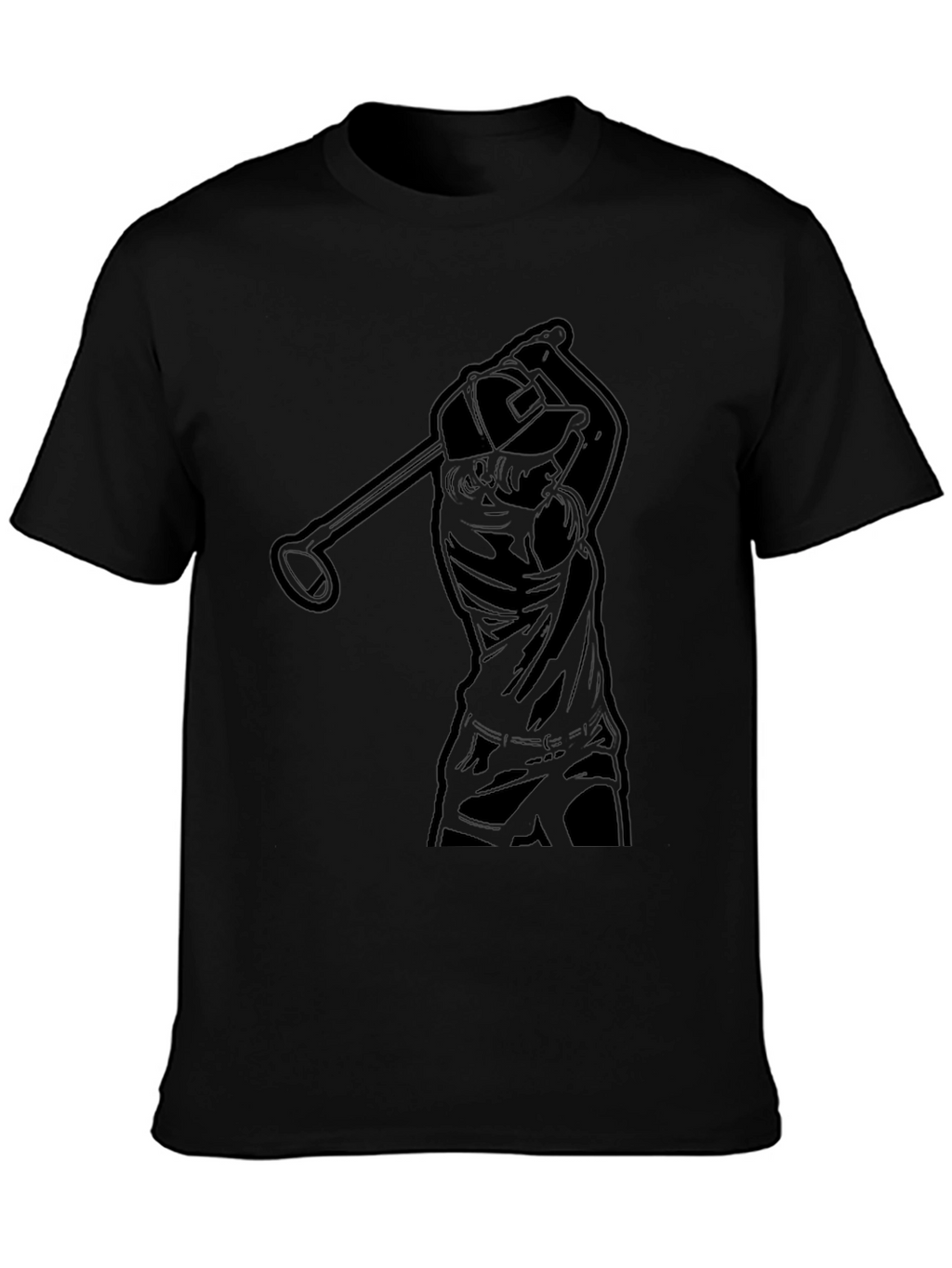 Golfer Silhouette Graphic Tee - Black Cotton