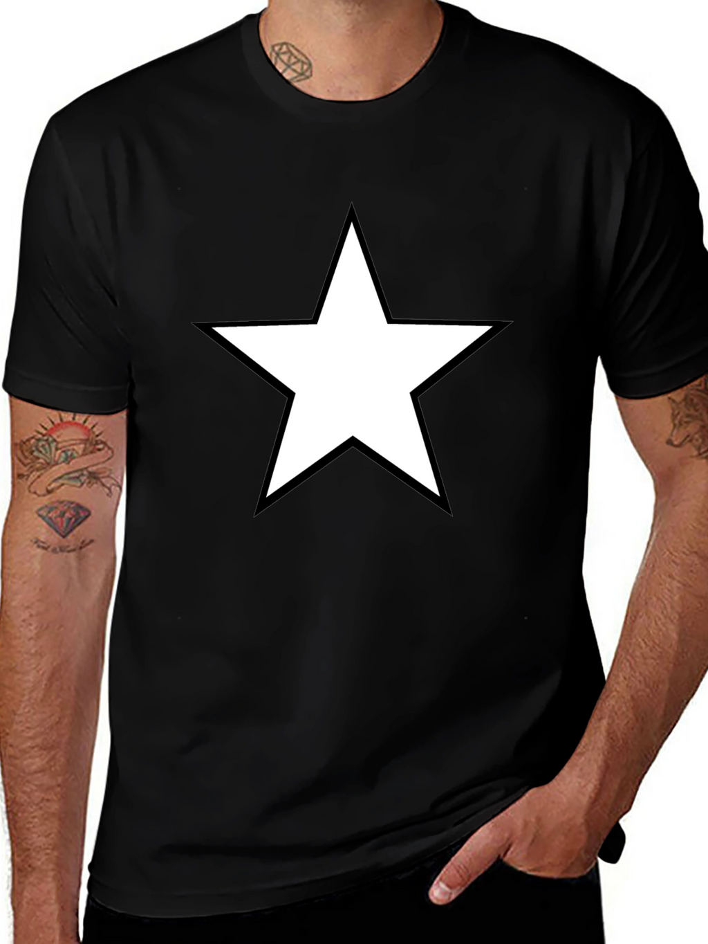 Star Graphic Tee - Bold Black Cotton Shirt