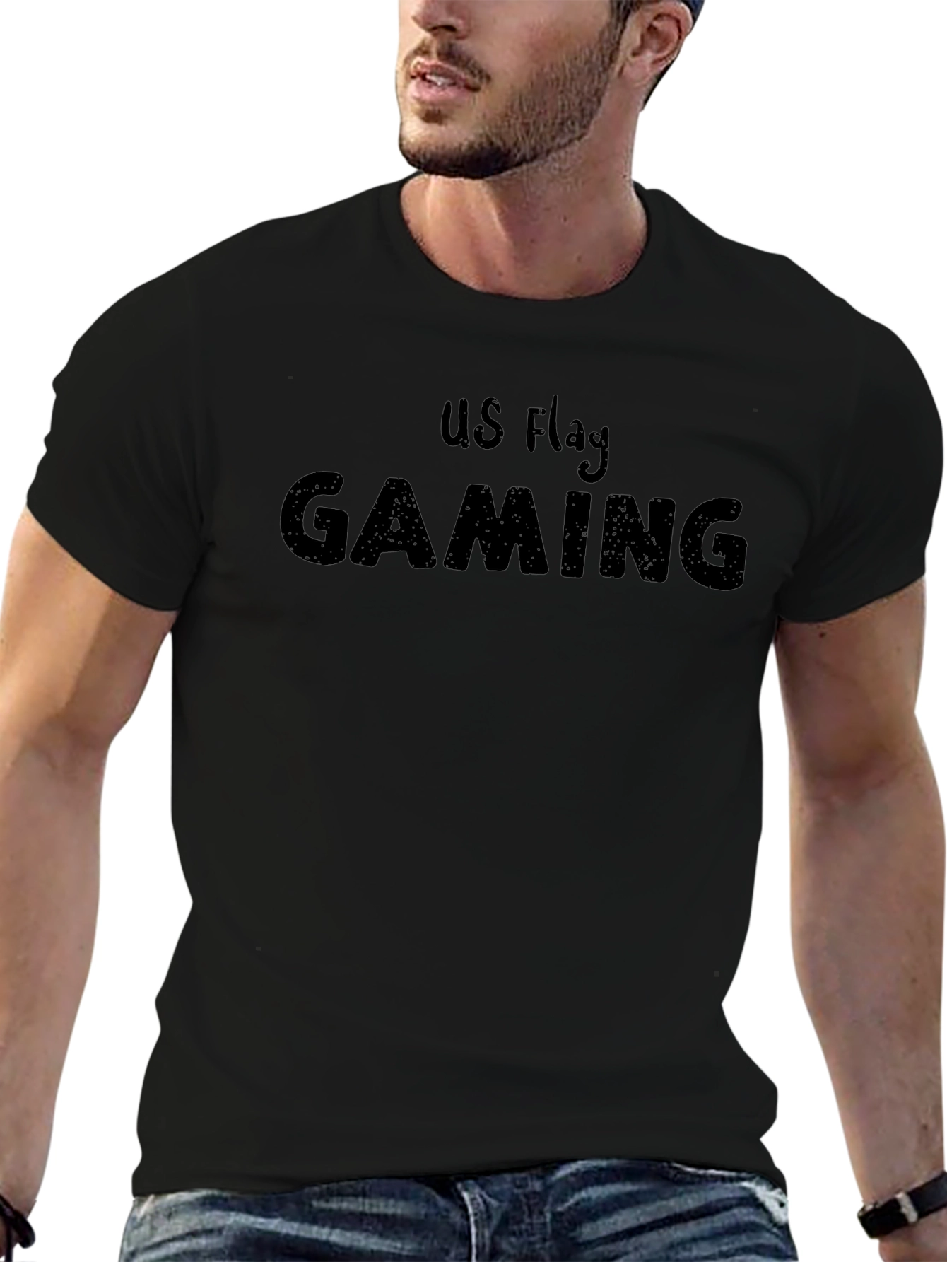 US Flag Gaming T-Shirt - Black Casual Tee