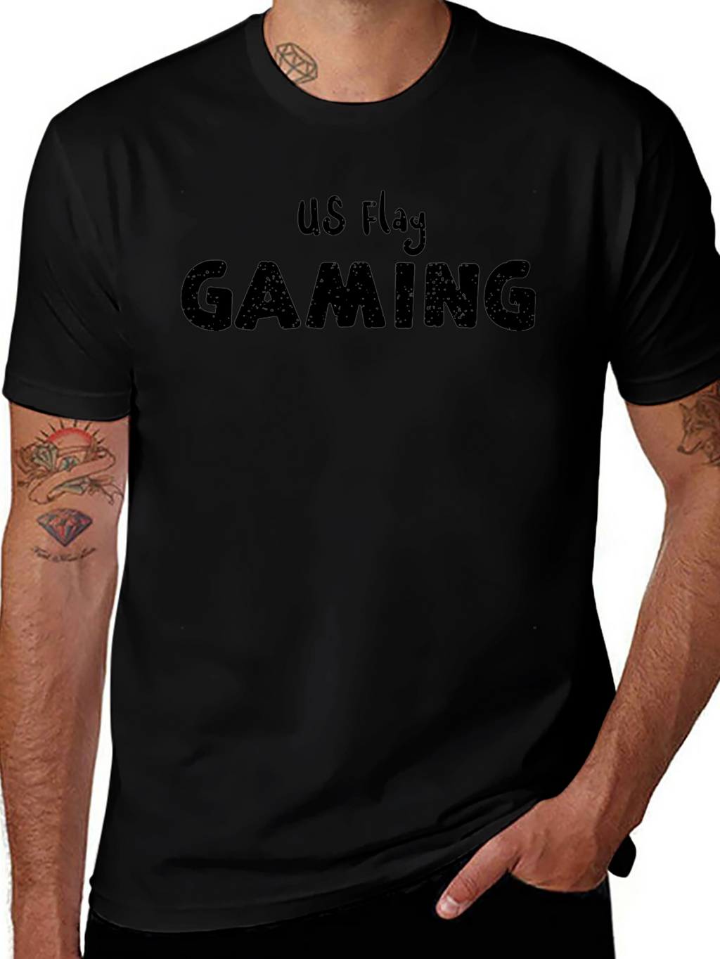 US Flag Gaming T-Shirt - Black Casual Tee