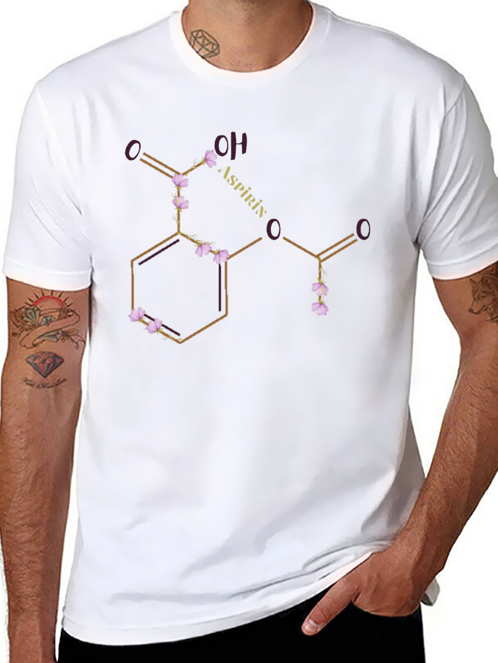 Aspirin Molecule T-Shirt - Floral Chemistry Design